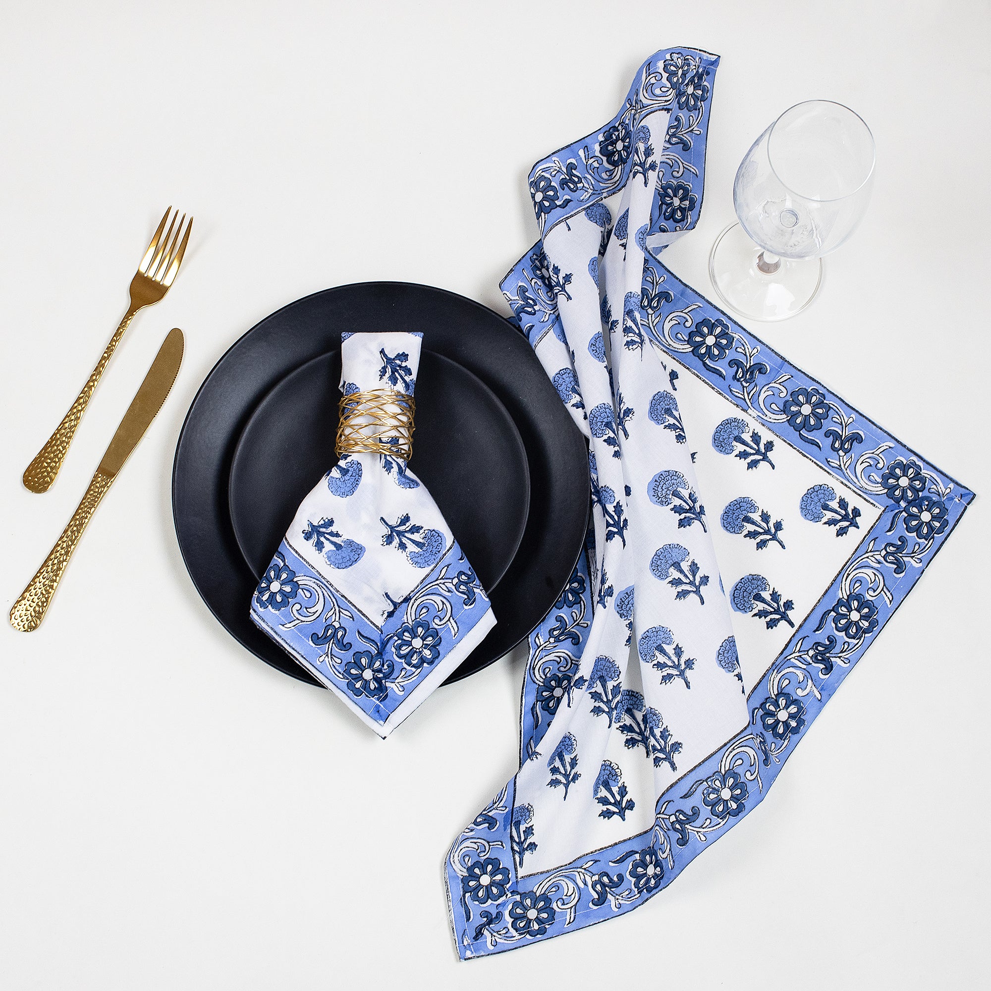 Hand Block Floral Printed Cotton Reusable Napkins