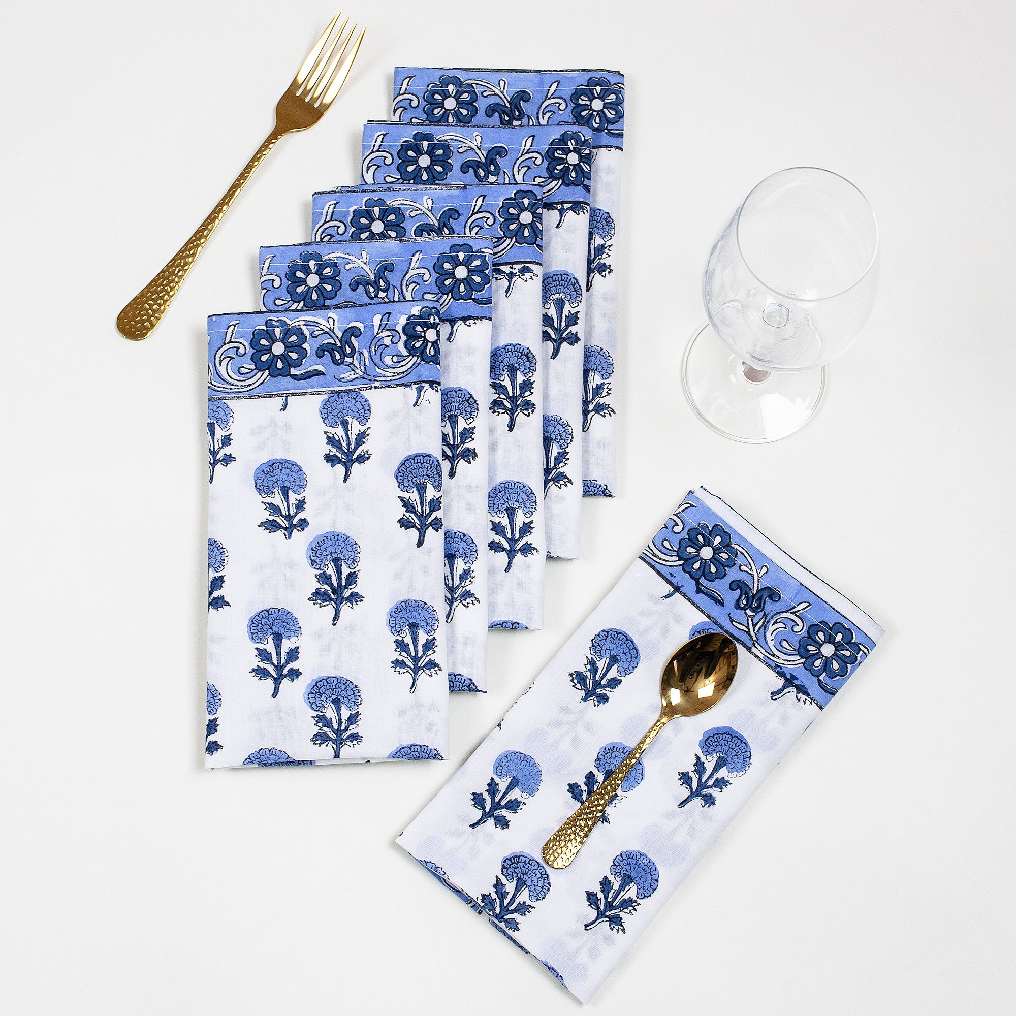 Hand Block Floral Printed Cotton Reusable Napkins