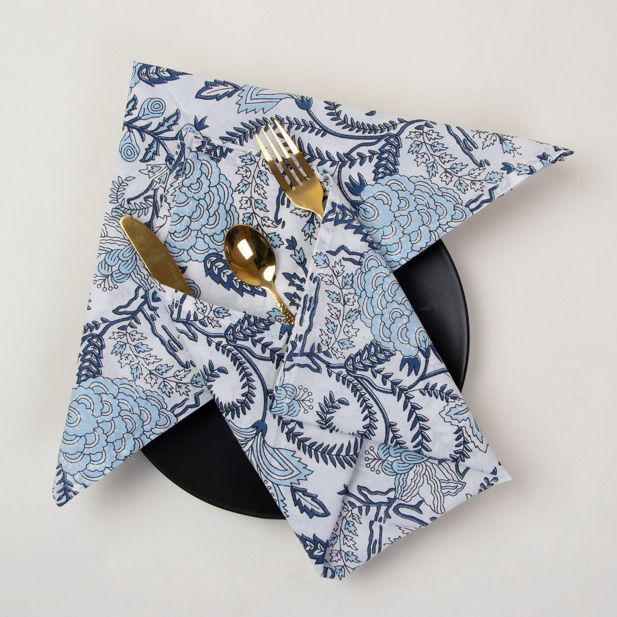 Hand Block Floral Printed Cotton Table Napkin Cloth