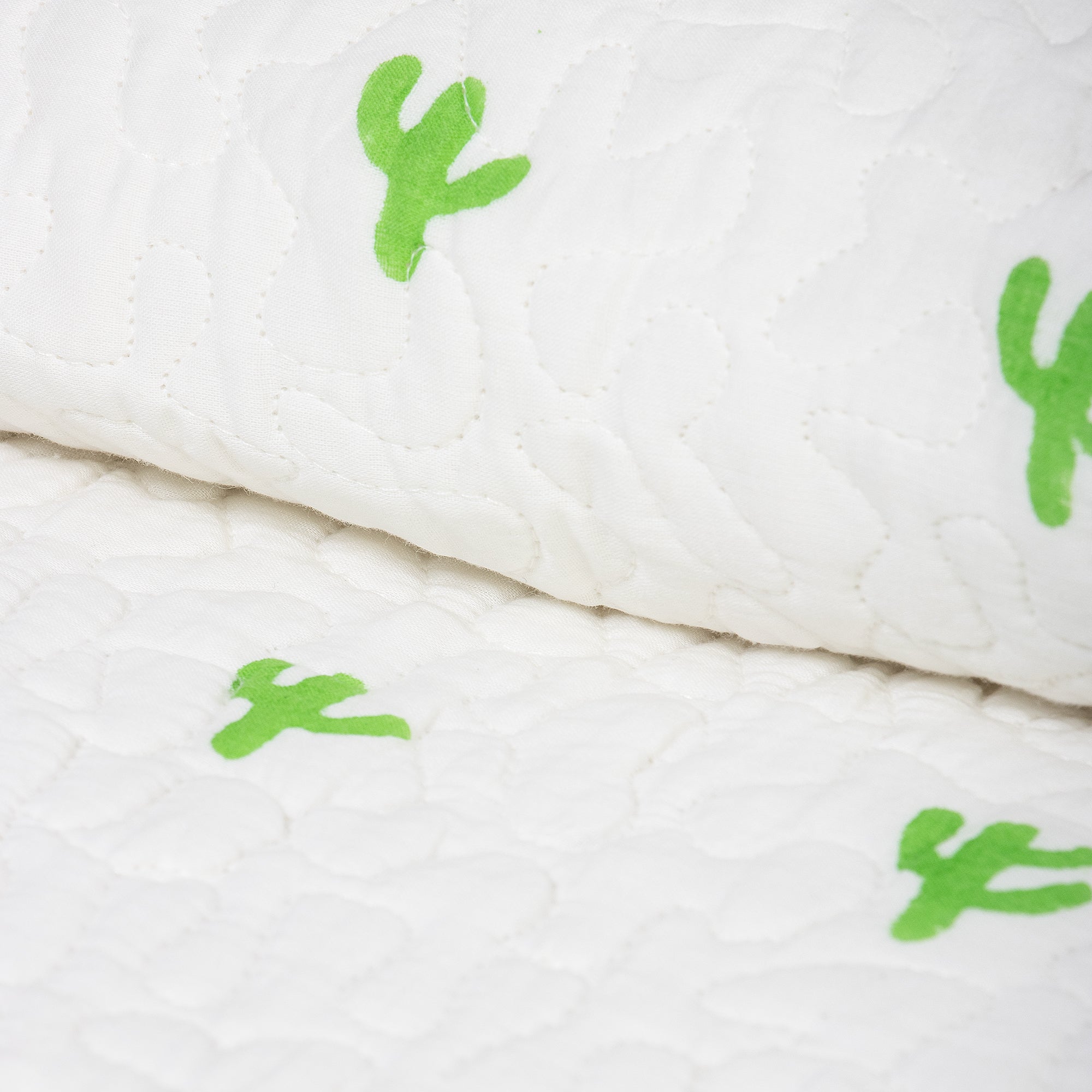 Hand Block Green Printed Cactus Machine Cotton Quilt
