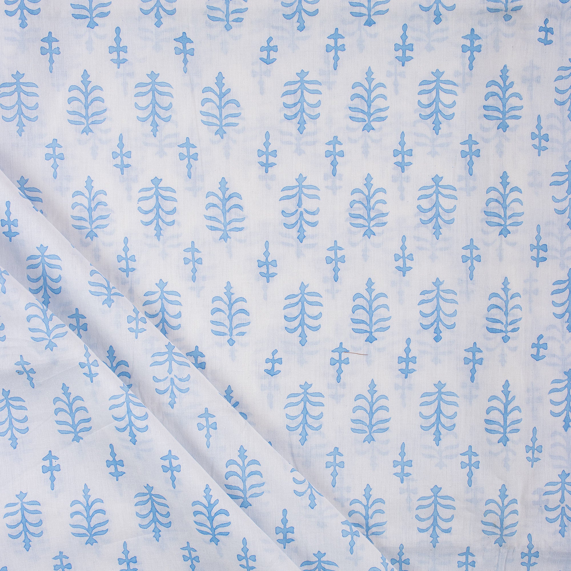Hand Block Print Blue Booti Fabric By The Yard