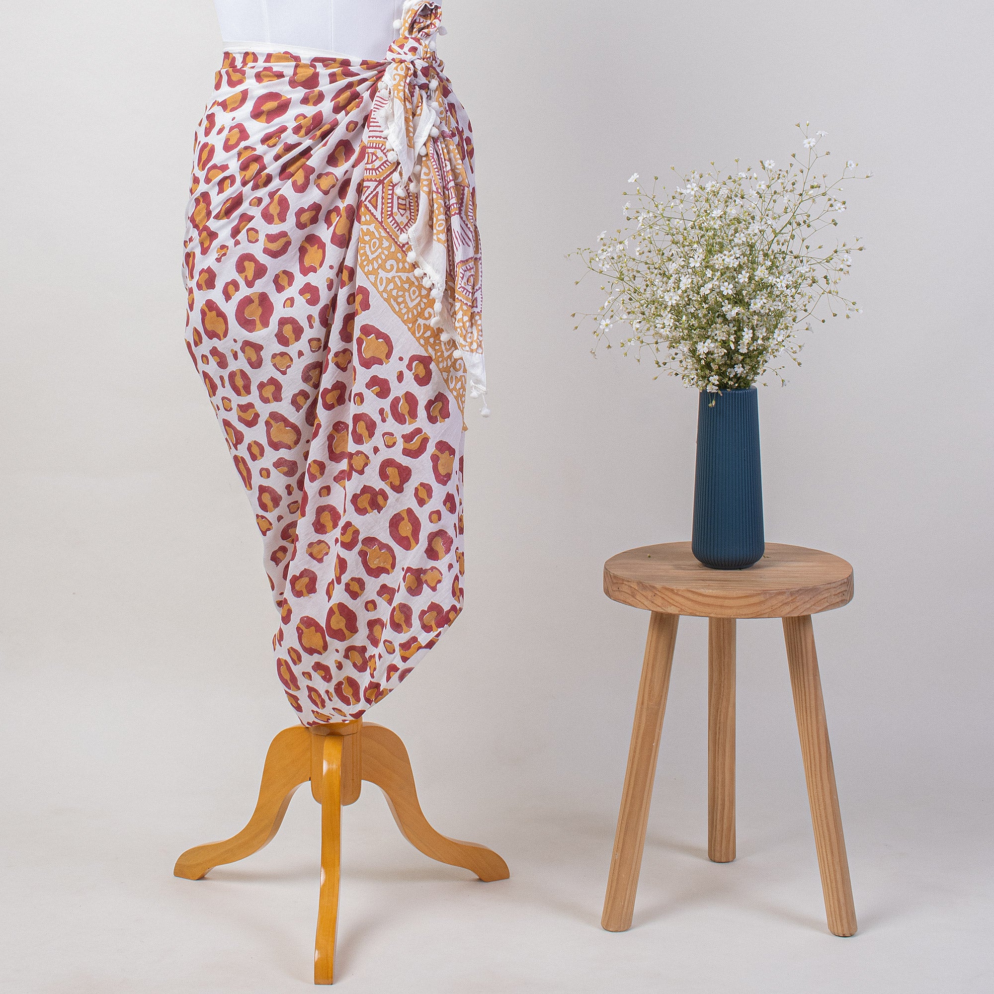 Hand Block Print Cotton Beach Sarong Wrap For Women