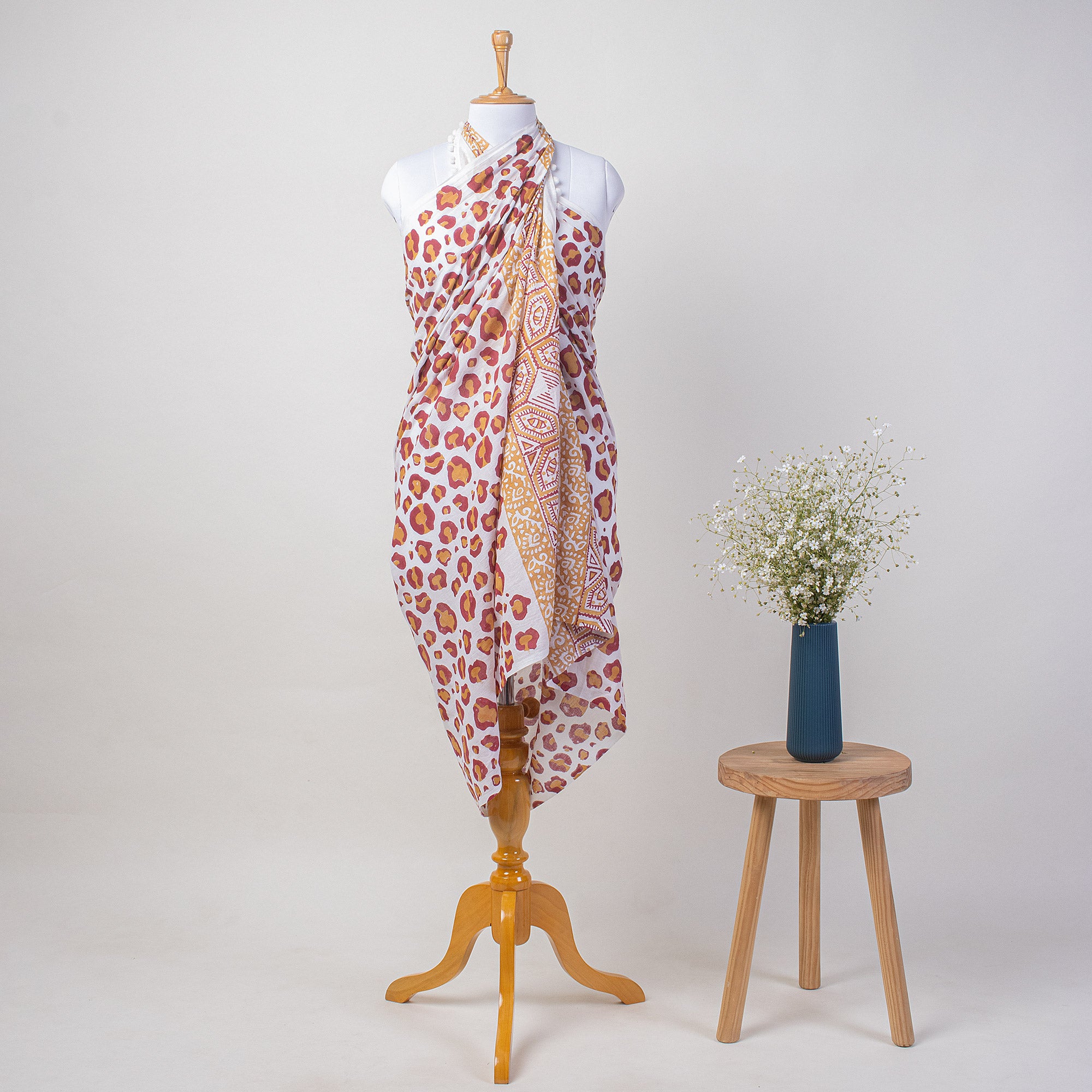 Hand Block Print Cotton Beach Sarong Wrap For Women