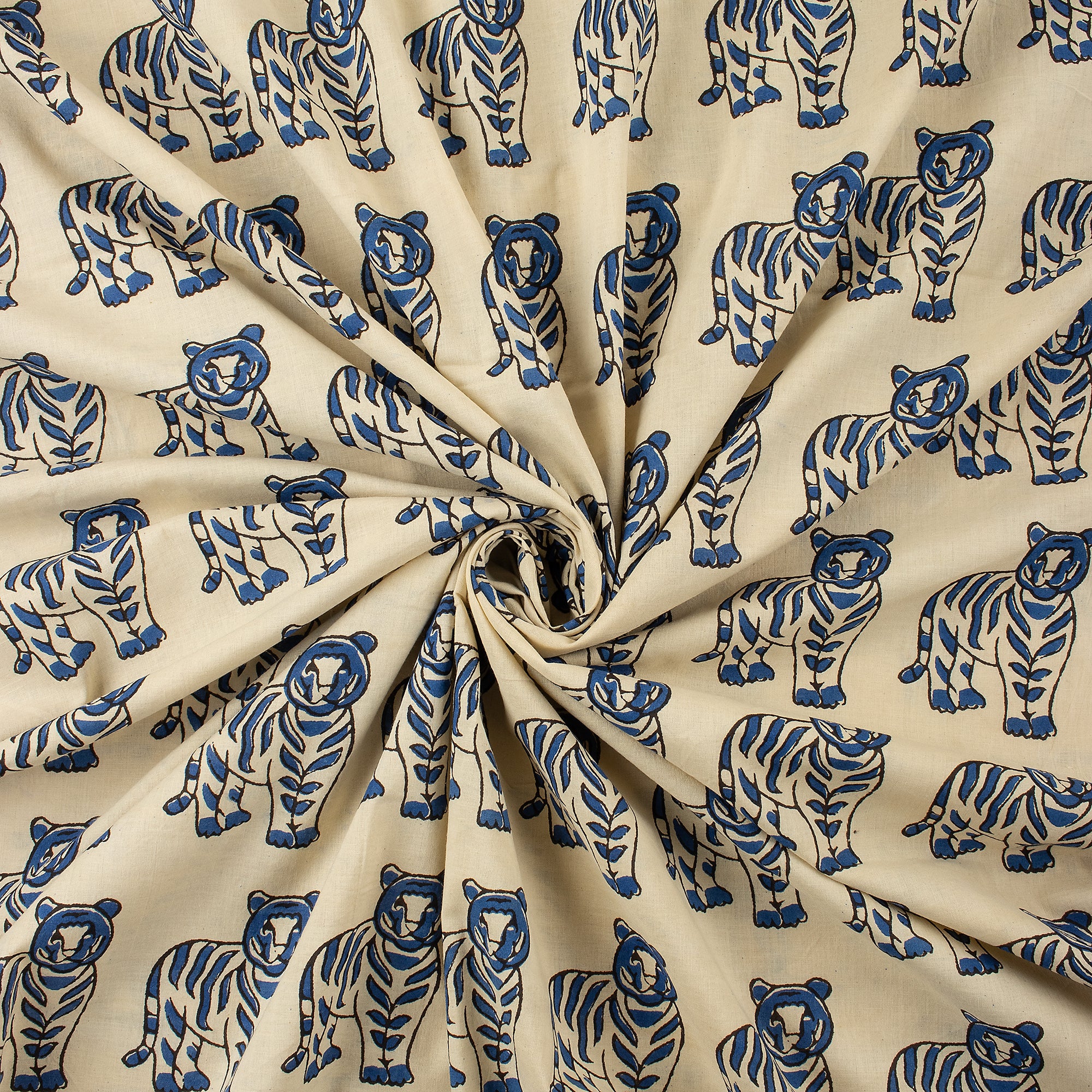 Hand Block Printed Animal Cotton Bagru Fabric For Dress