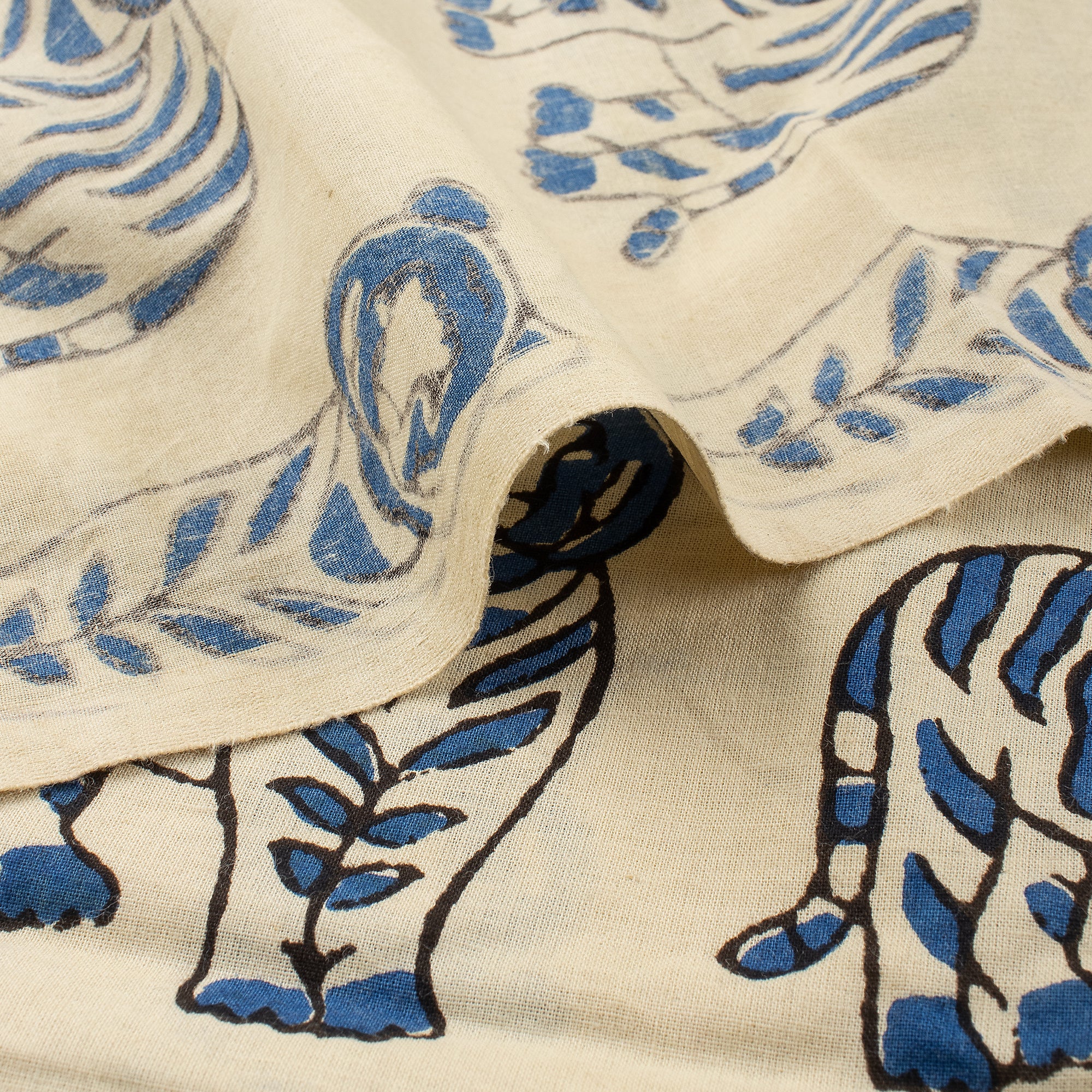 Hand Block Printed Animal Cotton Bagru Fabric For Dress