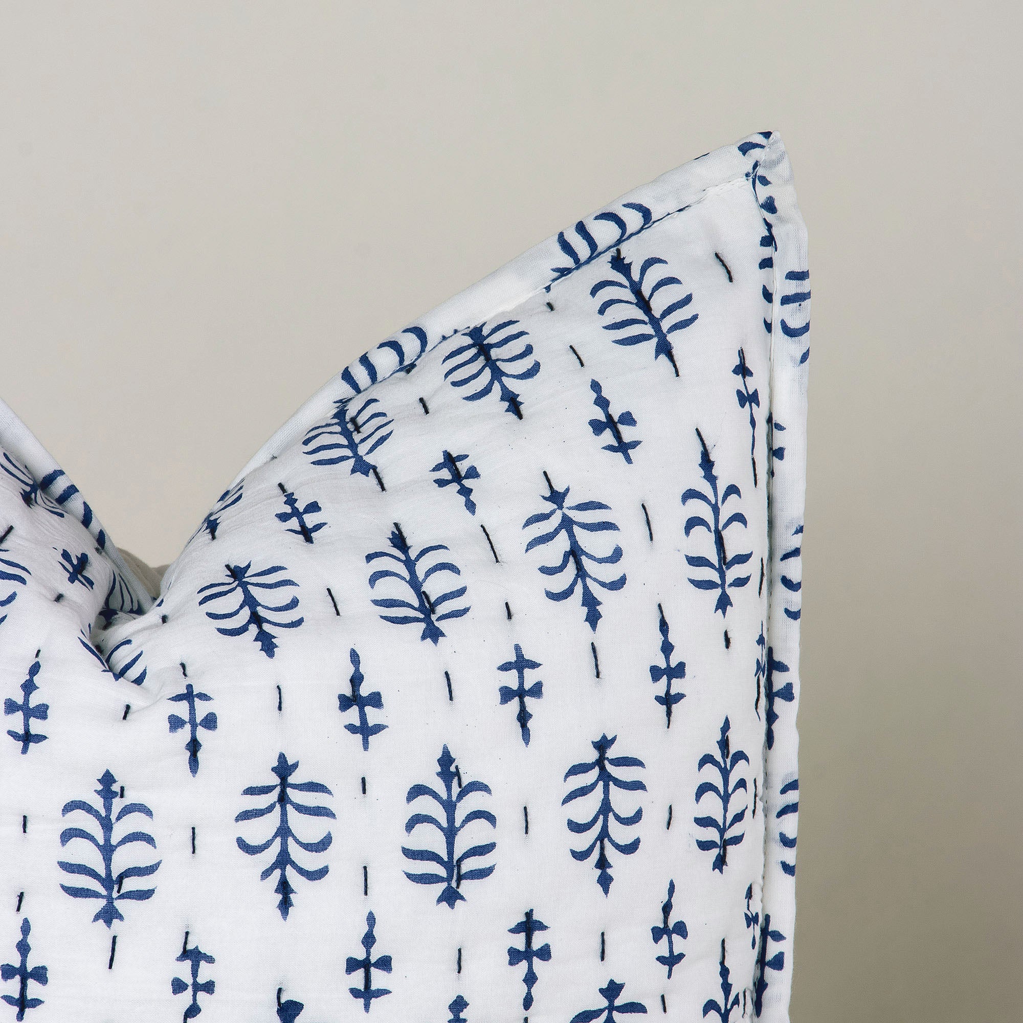 Hand Block Printed Bootin Hand Stitched Cotton Cushion Cover