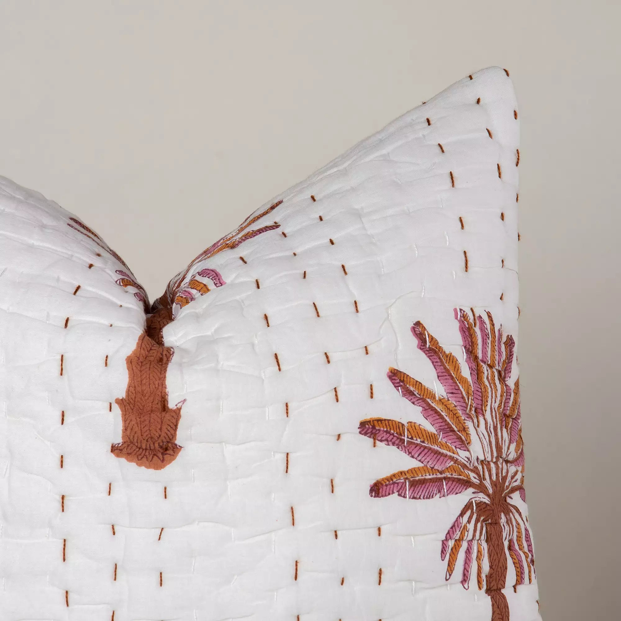 Hand Block Printed Brown Kantha Couch Cushion covers