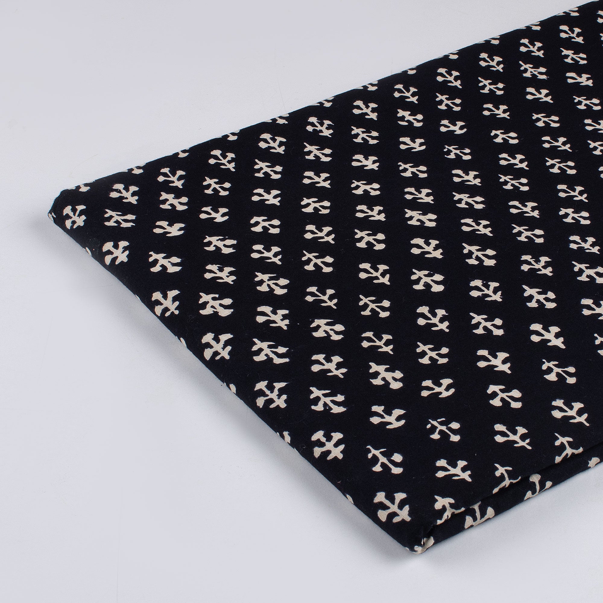 Hand Block Printed Cotton Black and White Fabric By the Yard