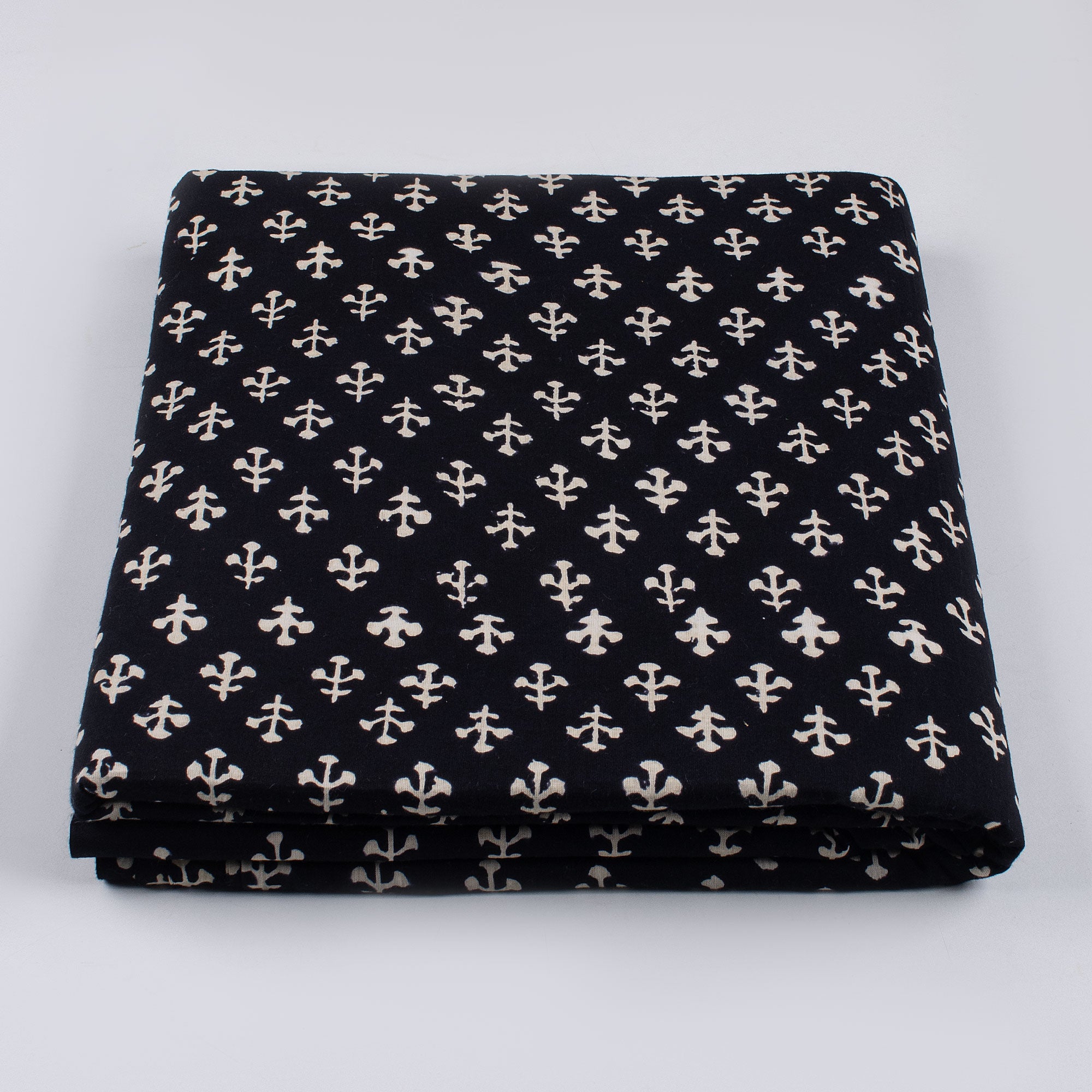 Hand Block Printed Cotton Black and White Fabric By the Yard