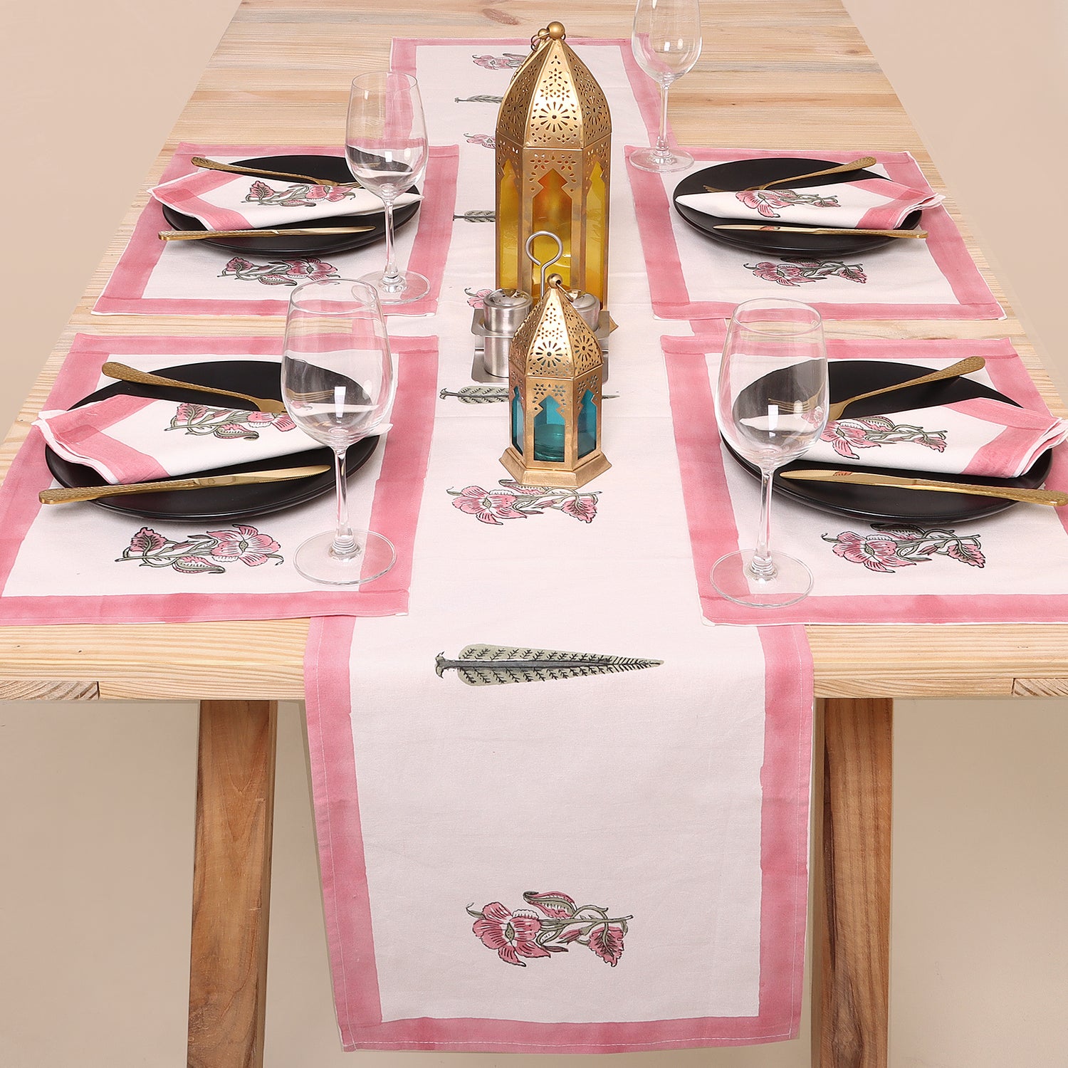 Hand Block Printed Cotton Dining Table Runner For Christmas