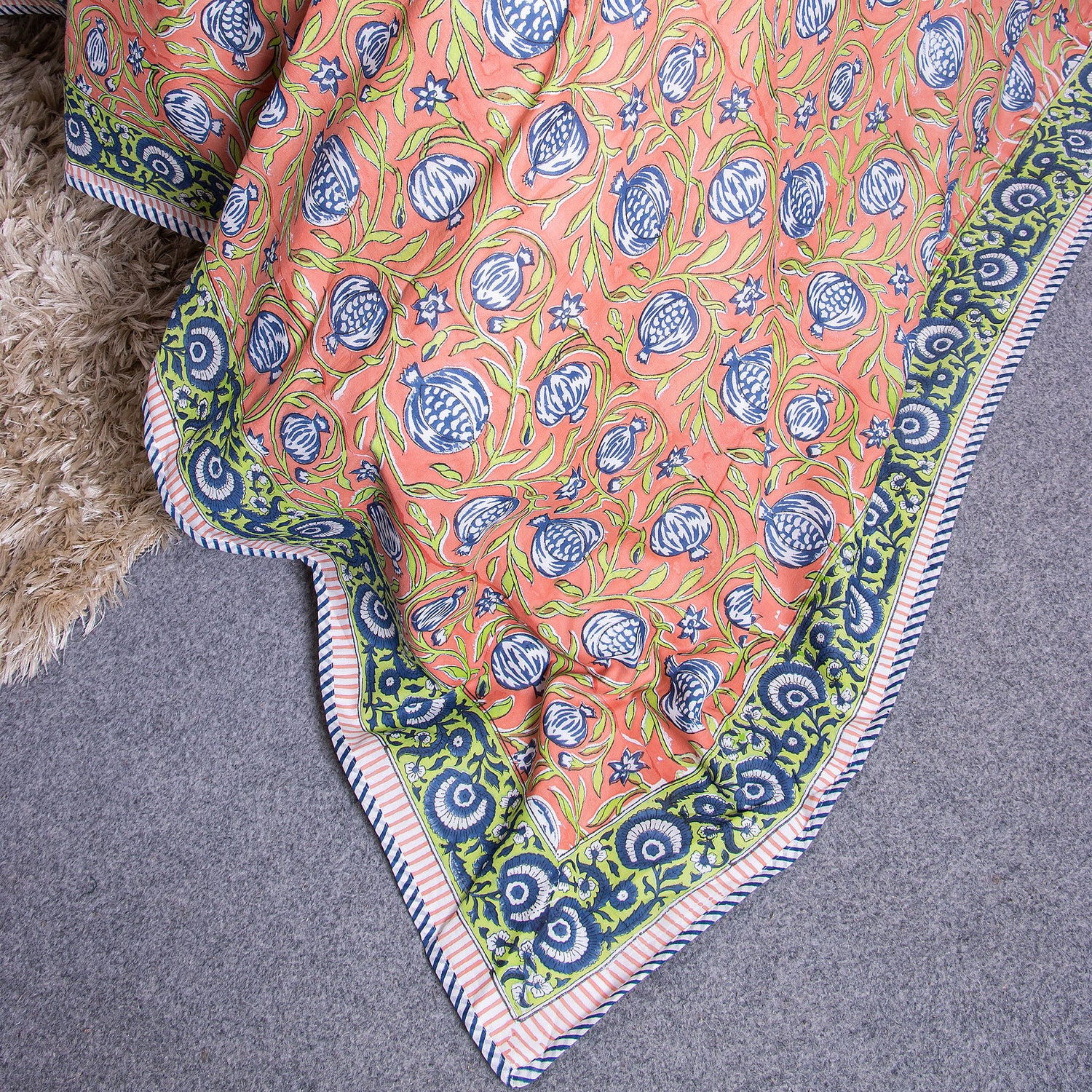 Hand Block Printed Cotton Dohar Quilt Blanket