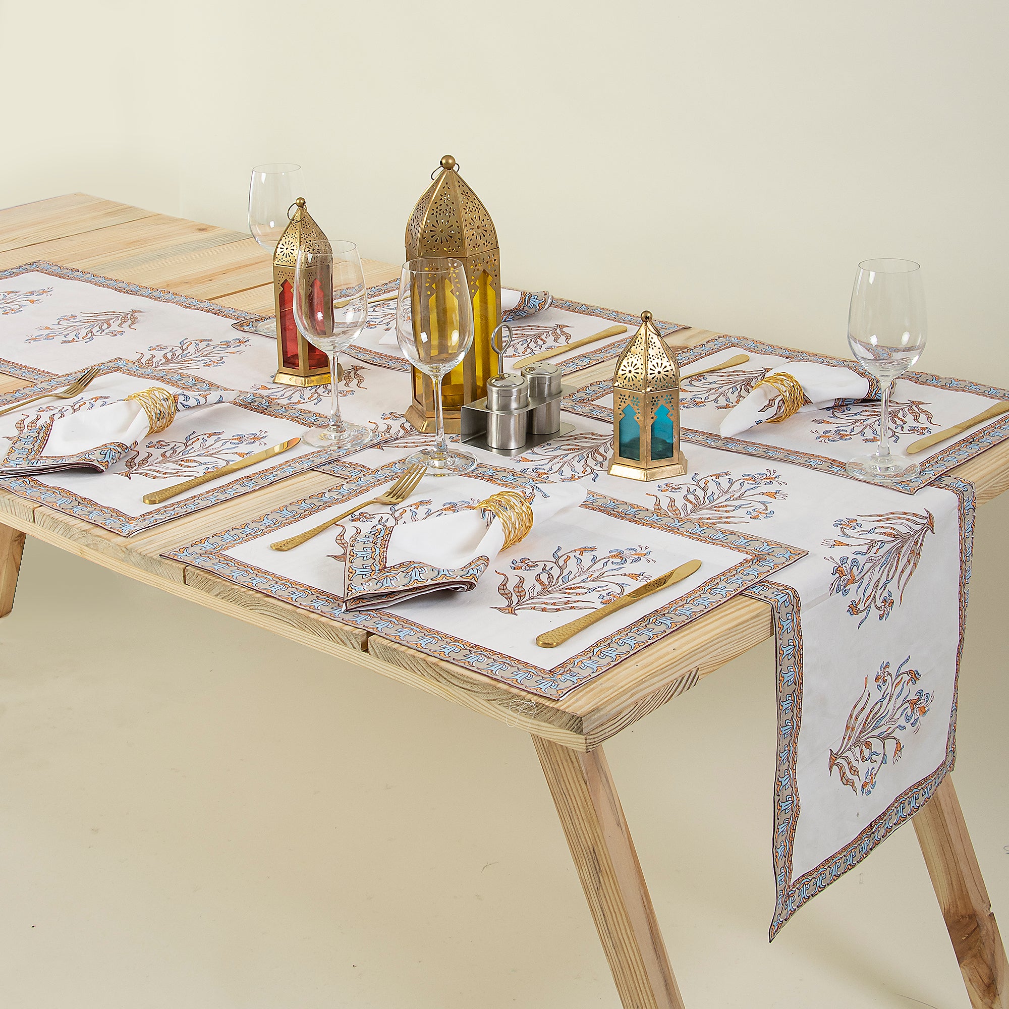 Hand Block Printed Cotton Floral Dinning Table Runners