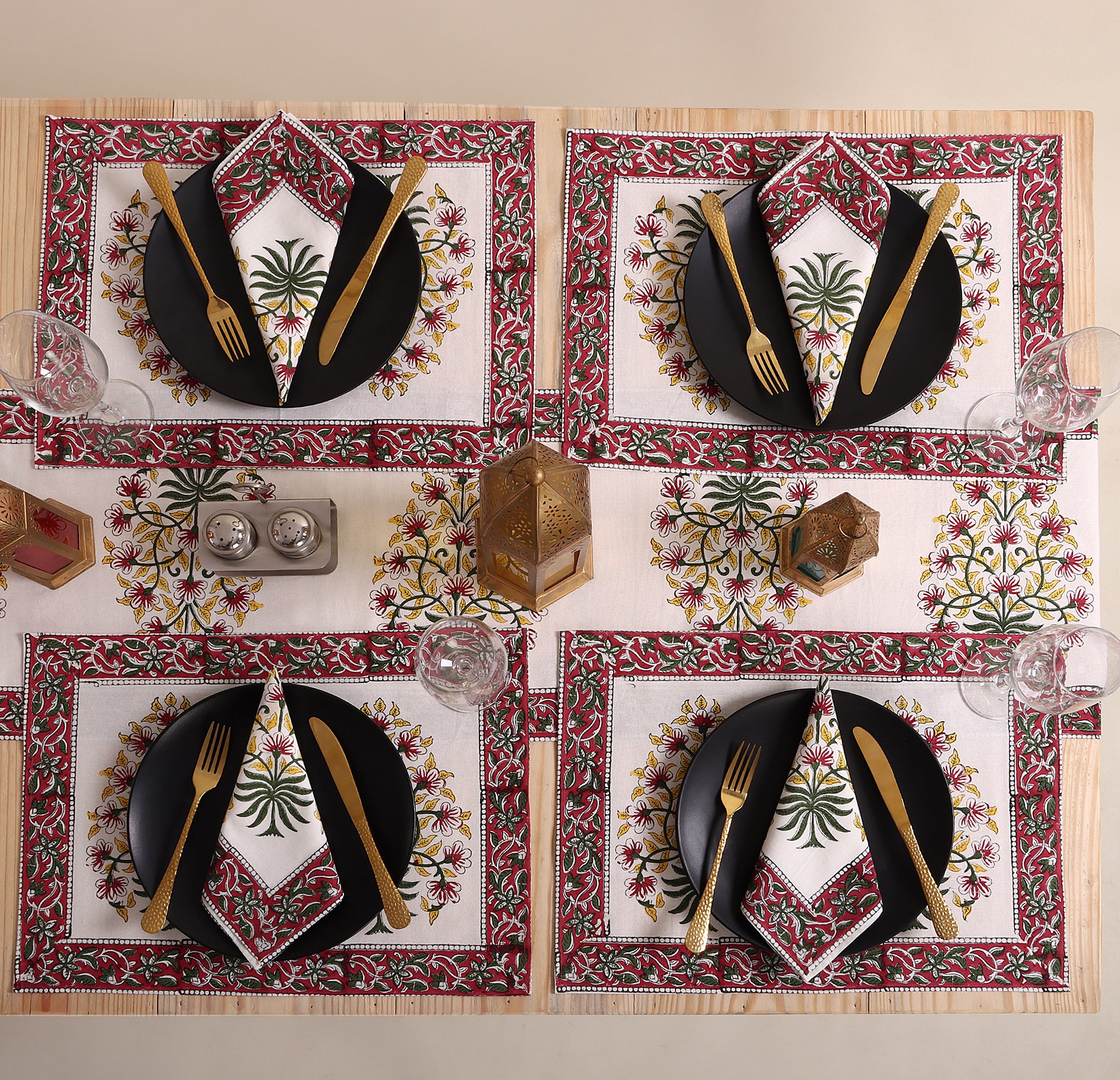 Hand Block Printed Cotton Floral Table Runner