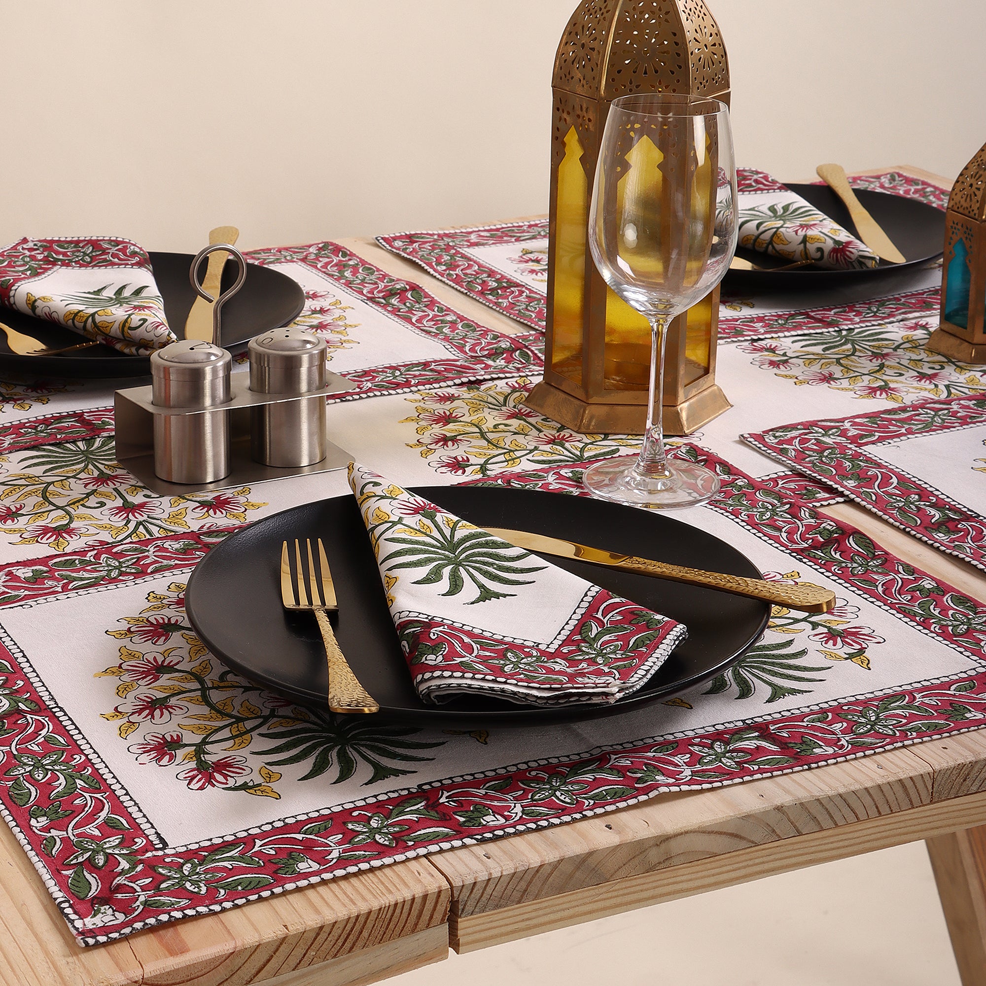 Hand Block Printed Cotton Floral Table Runner
