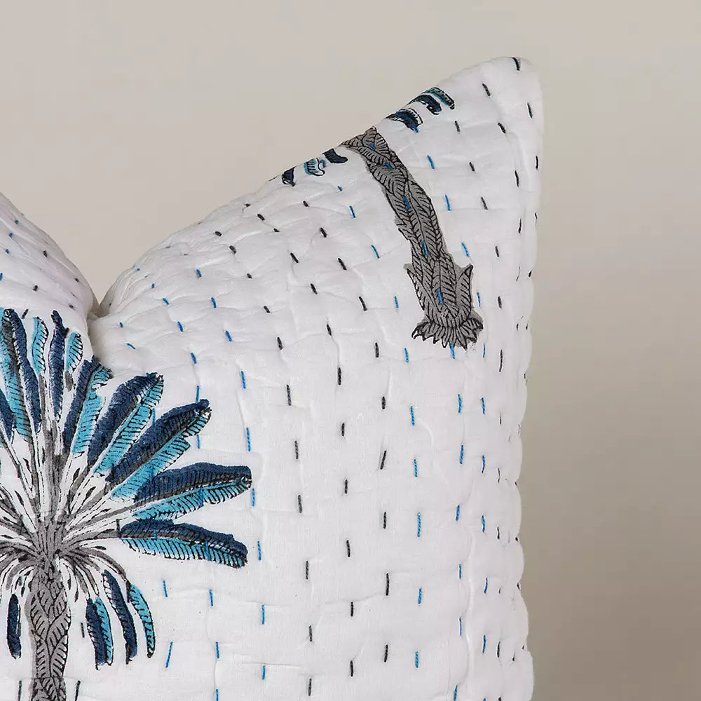 Hand Block Printed Cotton Kantha Quilted Cushion Cover