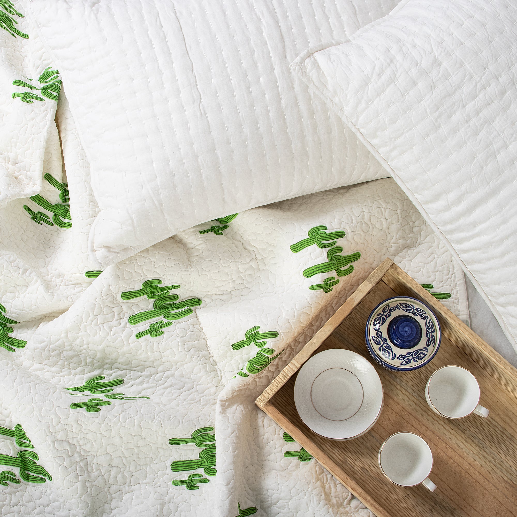 Hand Block Printed Cotton Machine Quilt with Pillow Cover