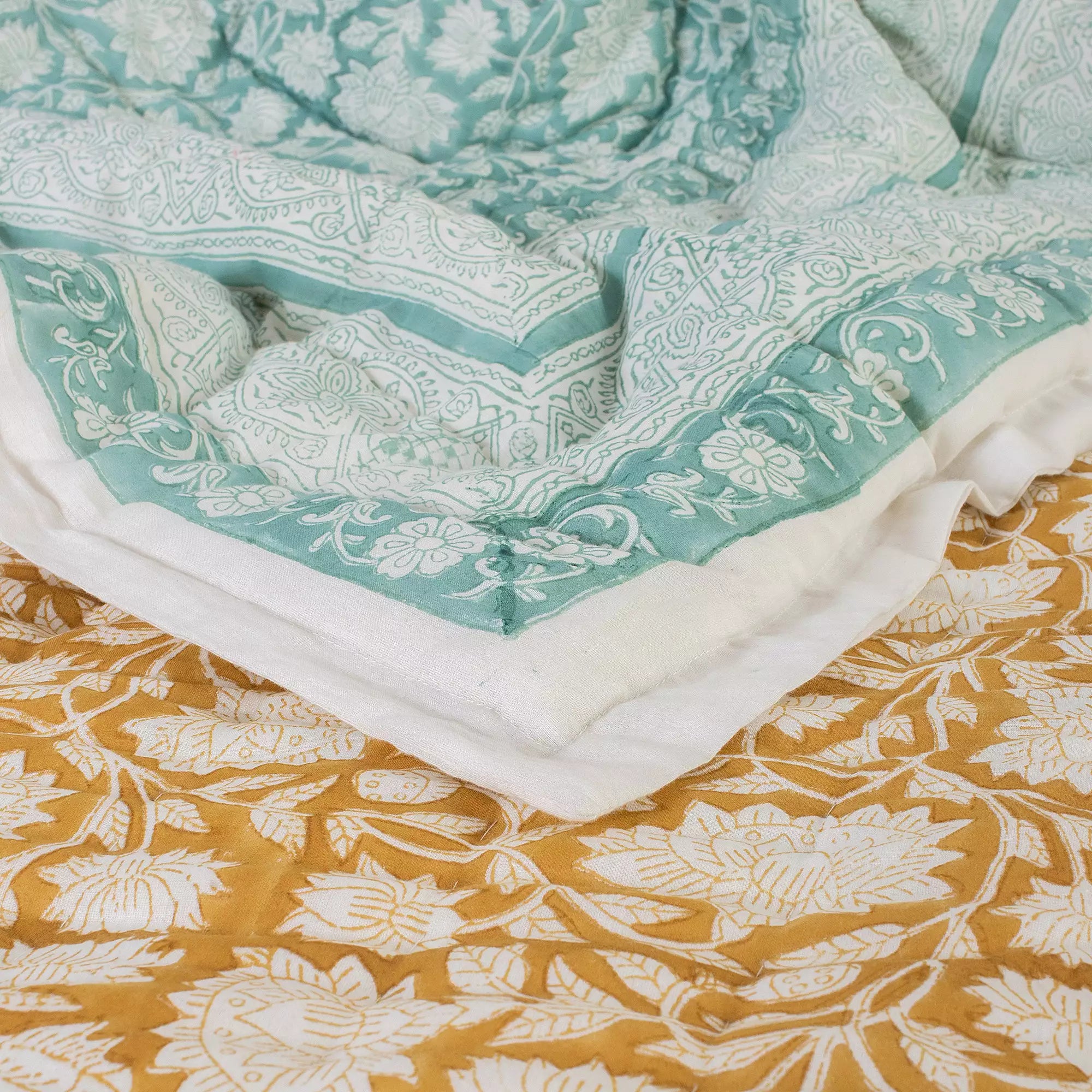 Hand Block Printed Floral Reversible Jaipuri Razai for Winter