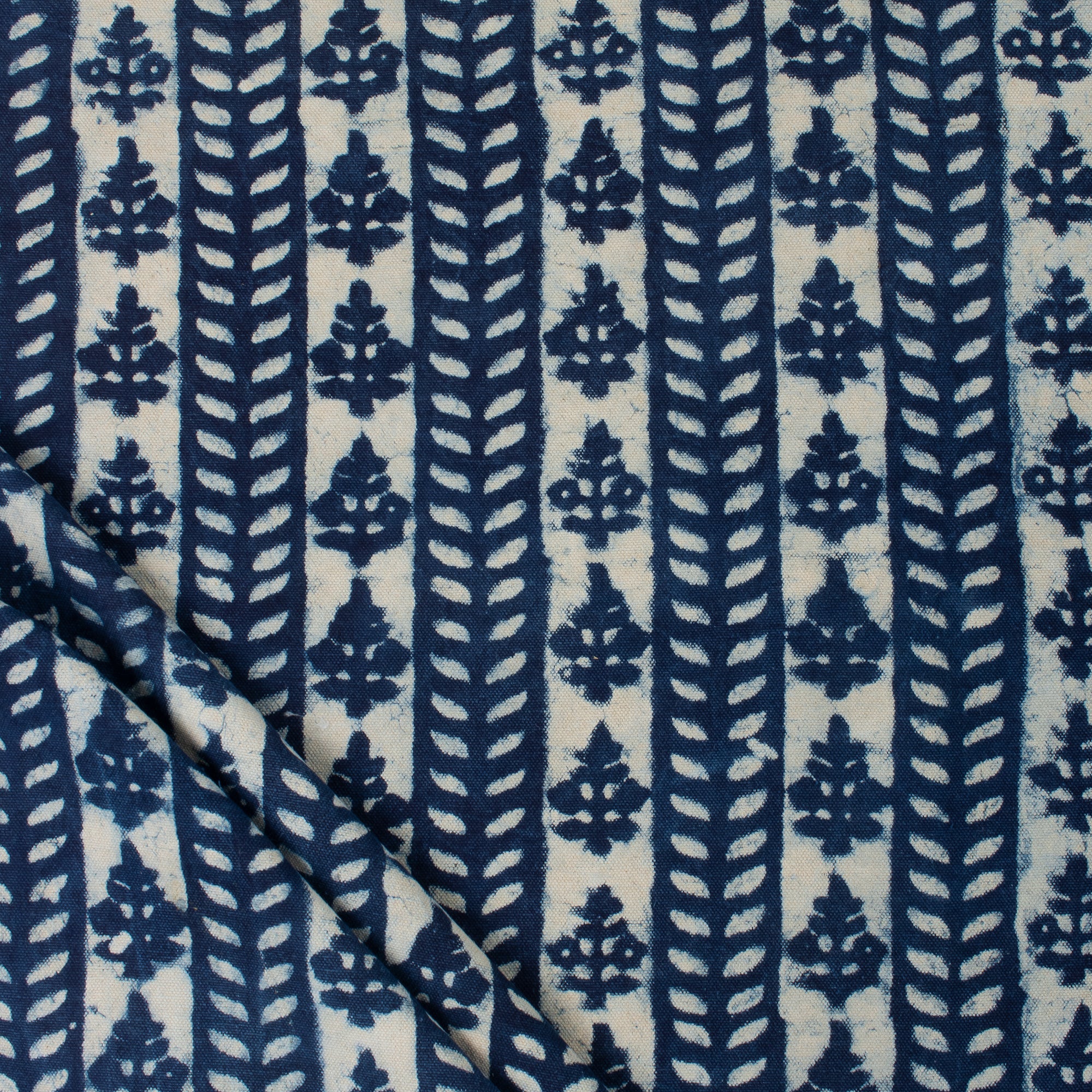 Hand Block Printed Indigo Cotton Duck Fabric