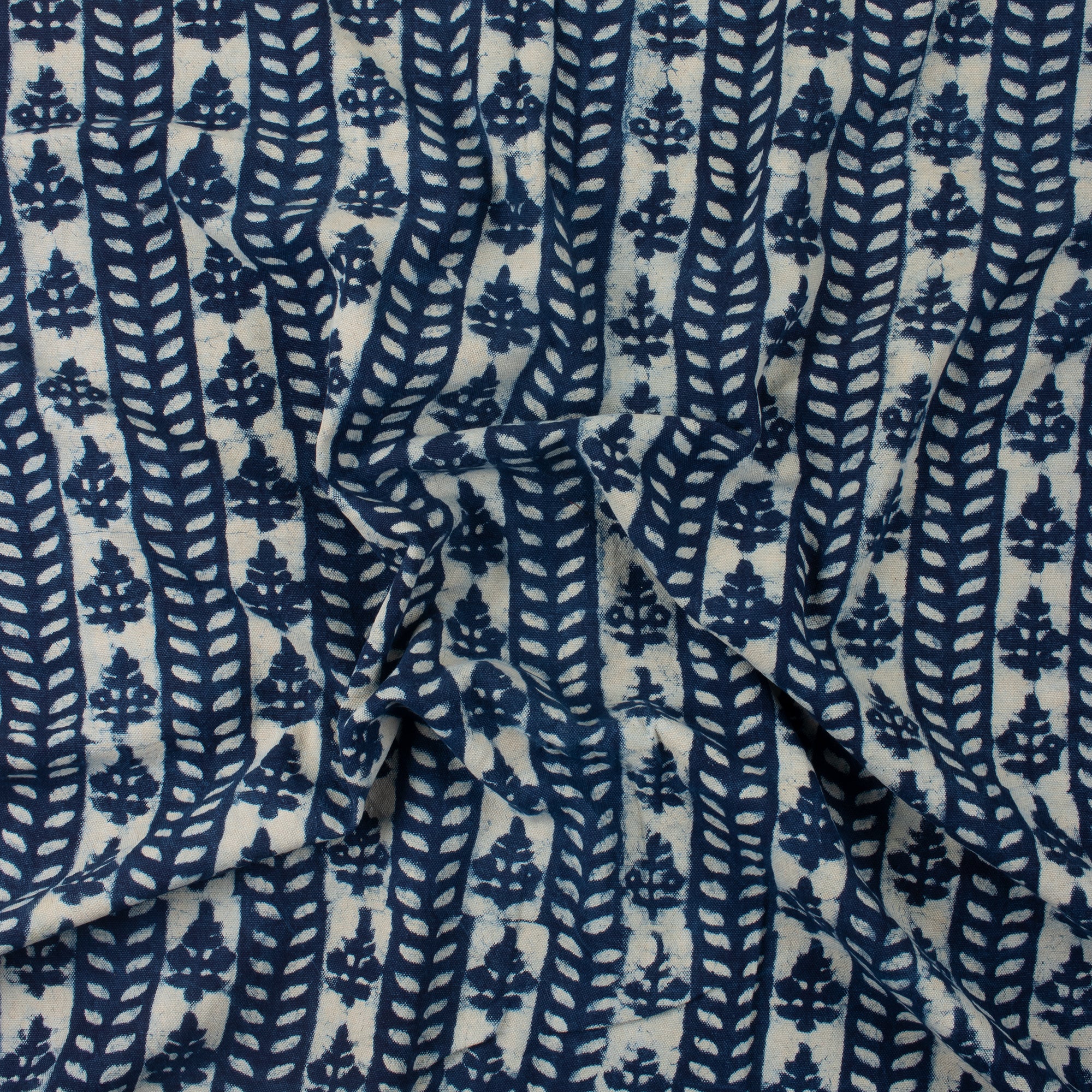 Hand Block Printed Indigo Cotton Duck Fabric