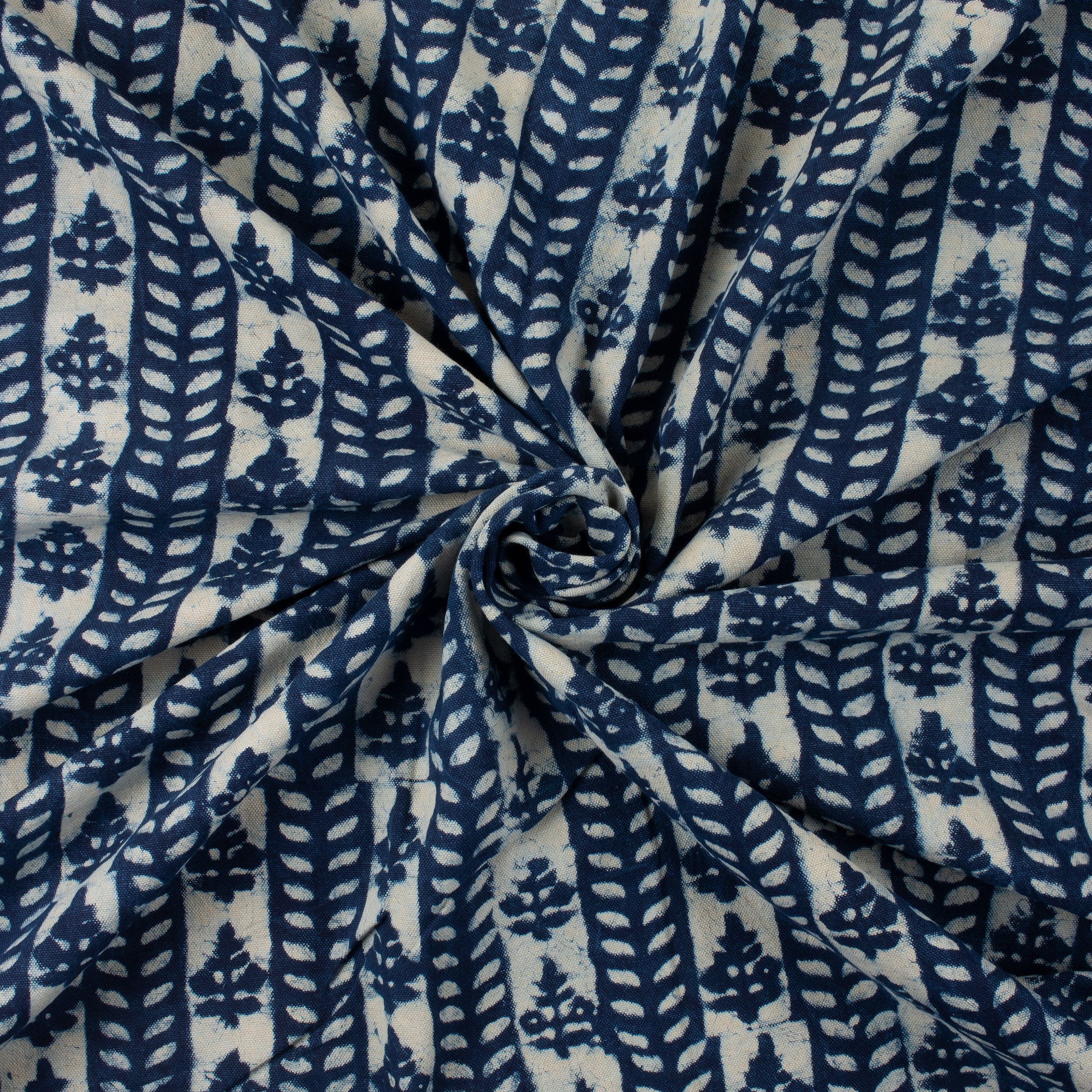 Hand Block Printed Indigo Cotton Duck Fabric