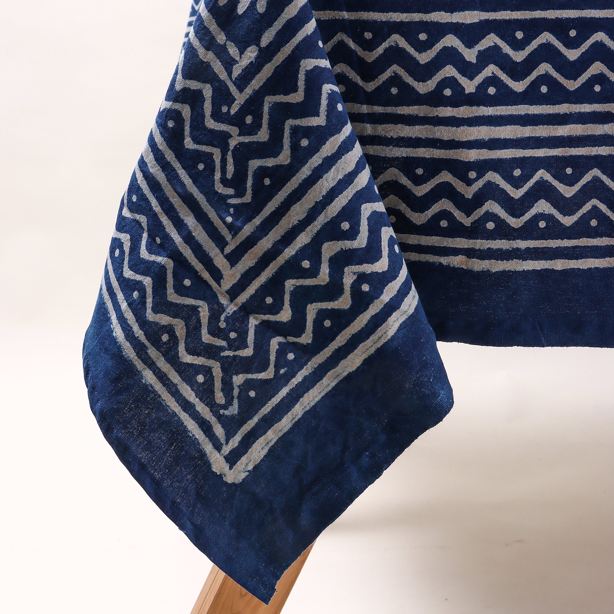 Hand Block Printed Indigo Leaf Cotton Tablecloth
