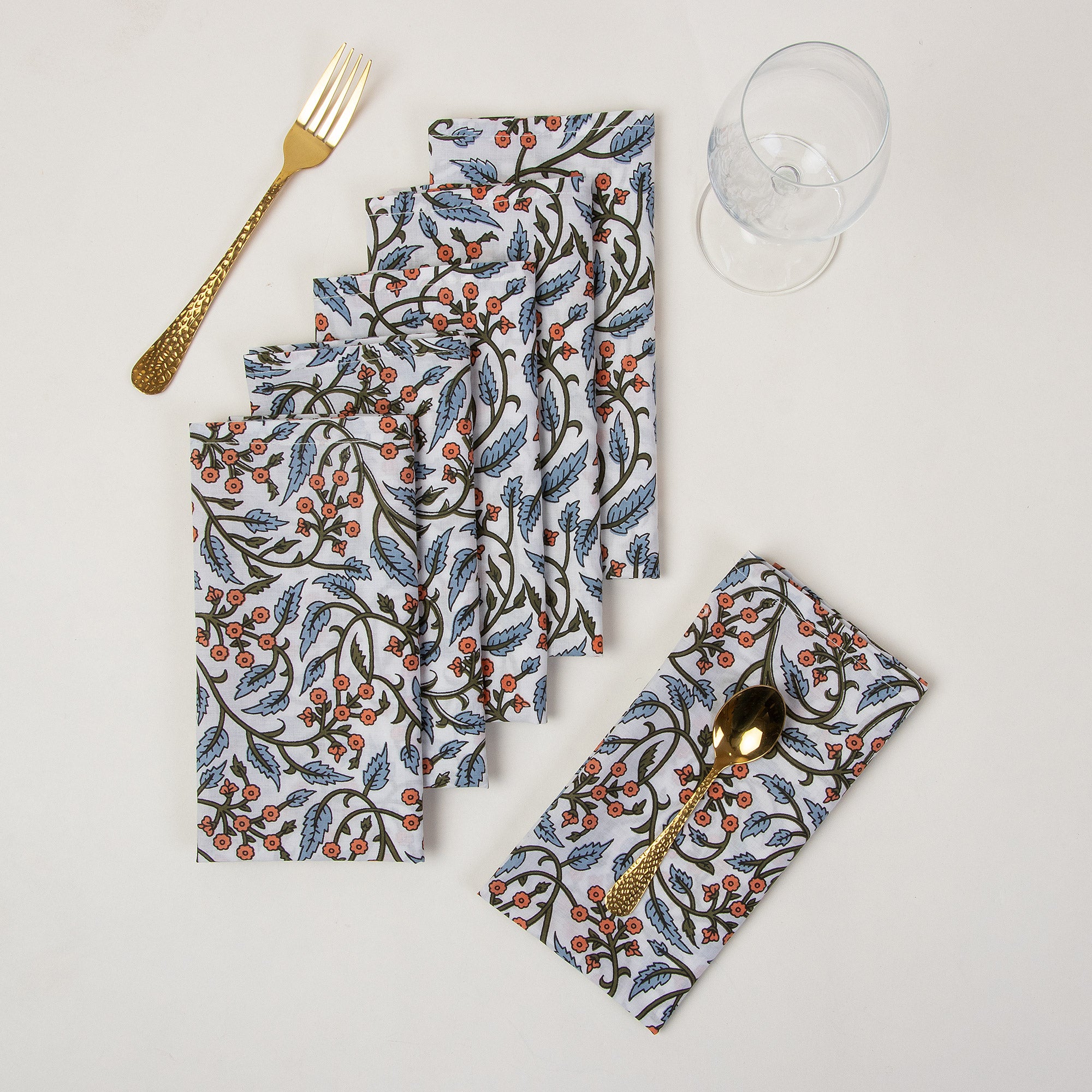 Hand Block Printed Pure Cotton Floral Handmade Napkins
