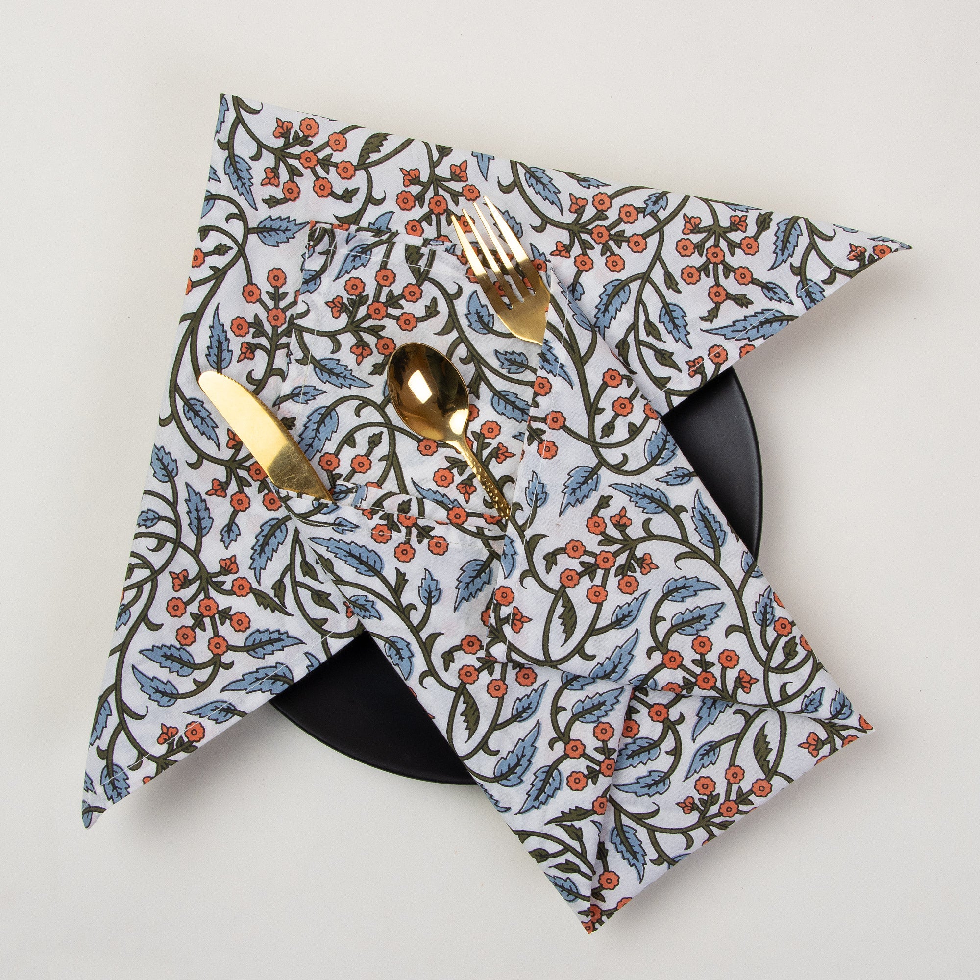 Hand Block Printed Pure Cotton Floral Handmade Napkins