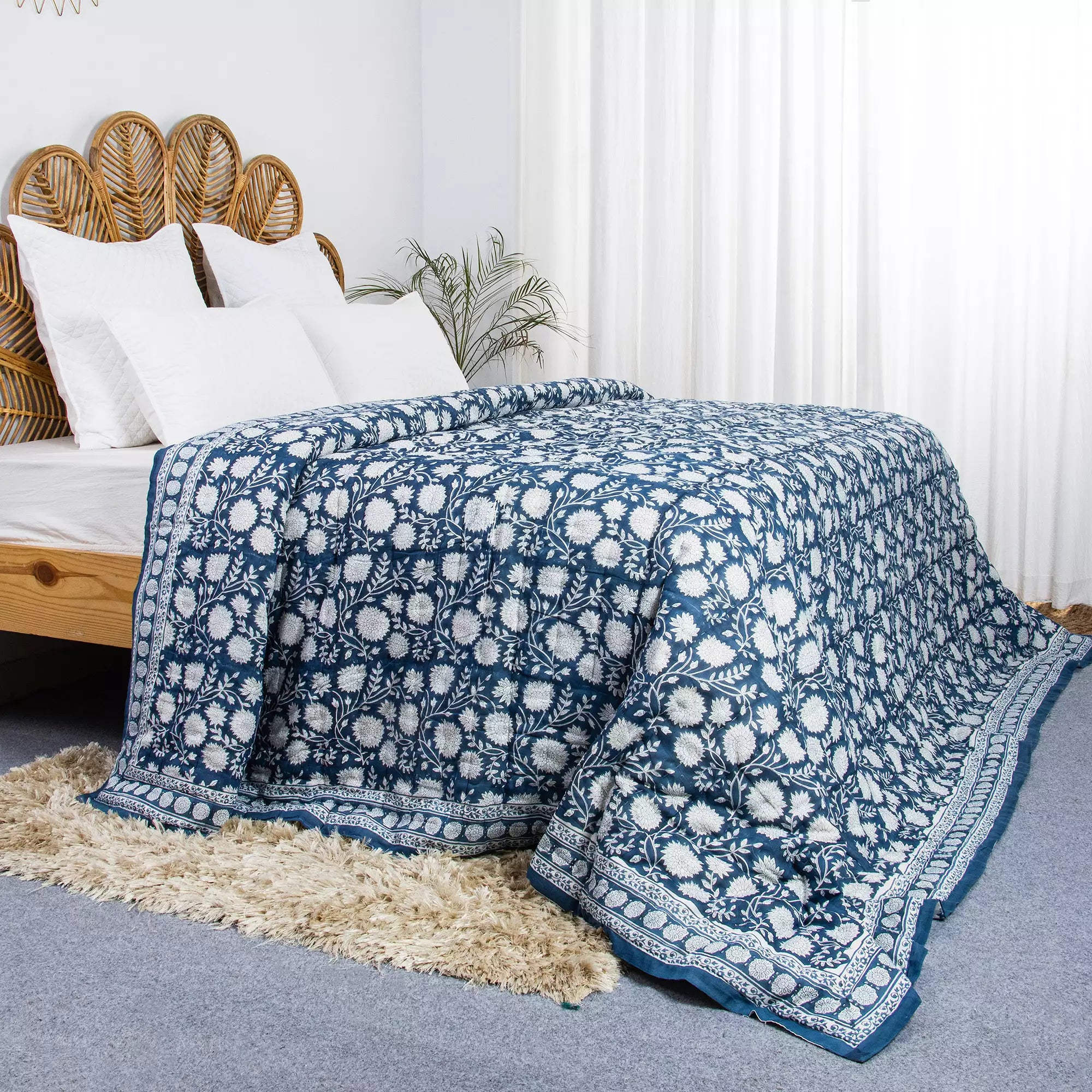 Hand Block Printed Reversible Jaipuri Quilts for Winter