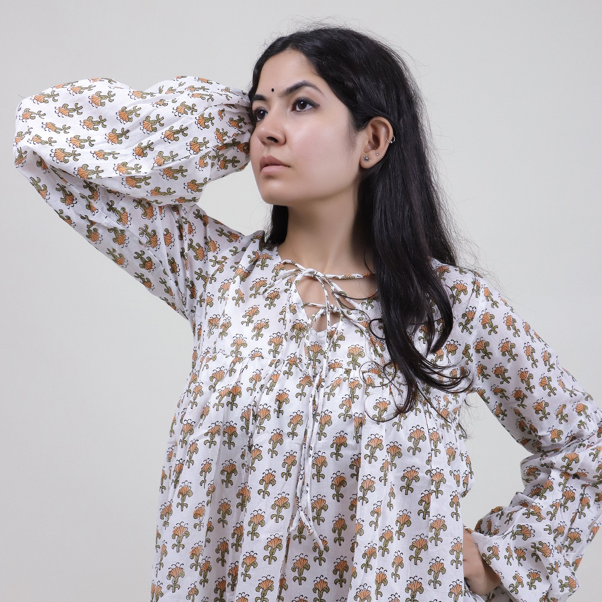 Hand Block Printed V Neck Short Tops