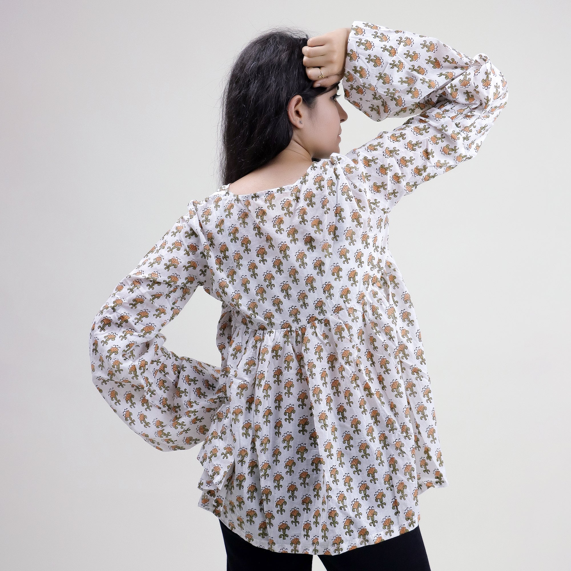 Hand Block Printed V Neck Short Tops