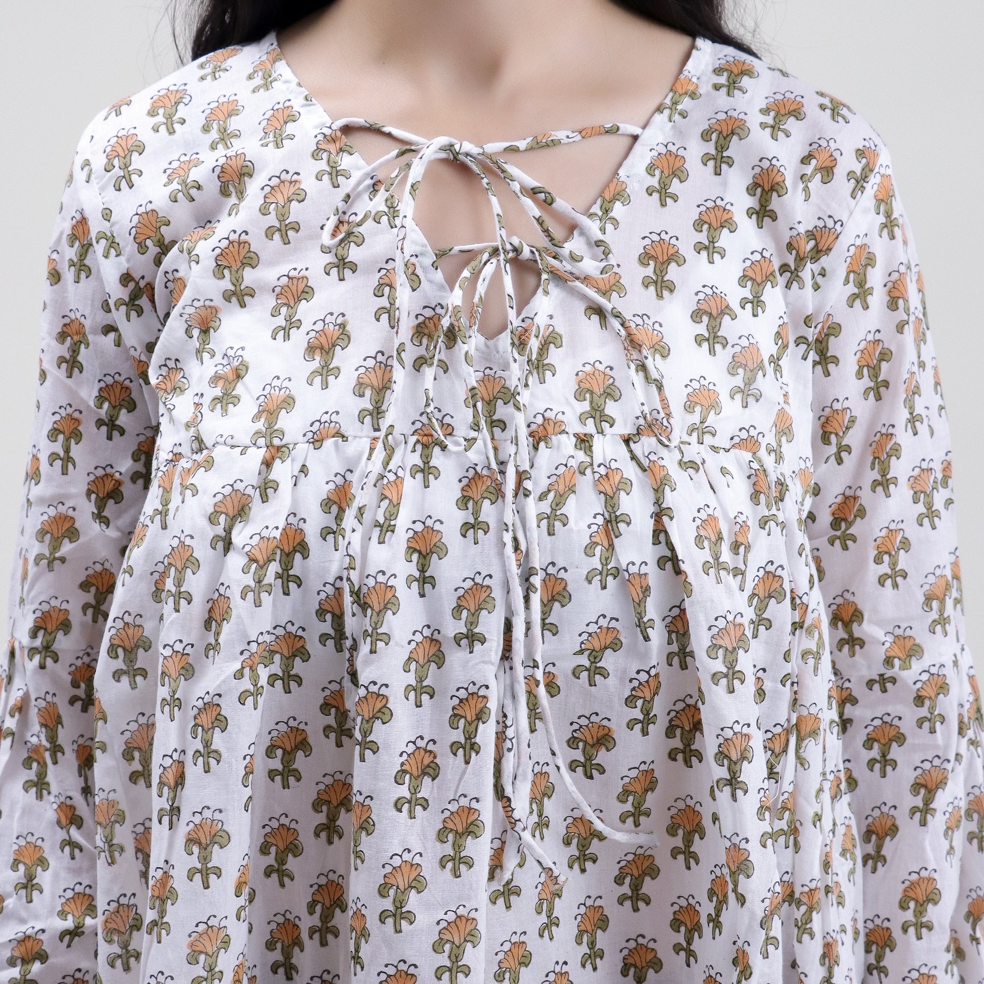 Hand Block Printed V Neck Short Tops