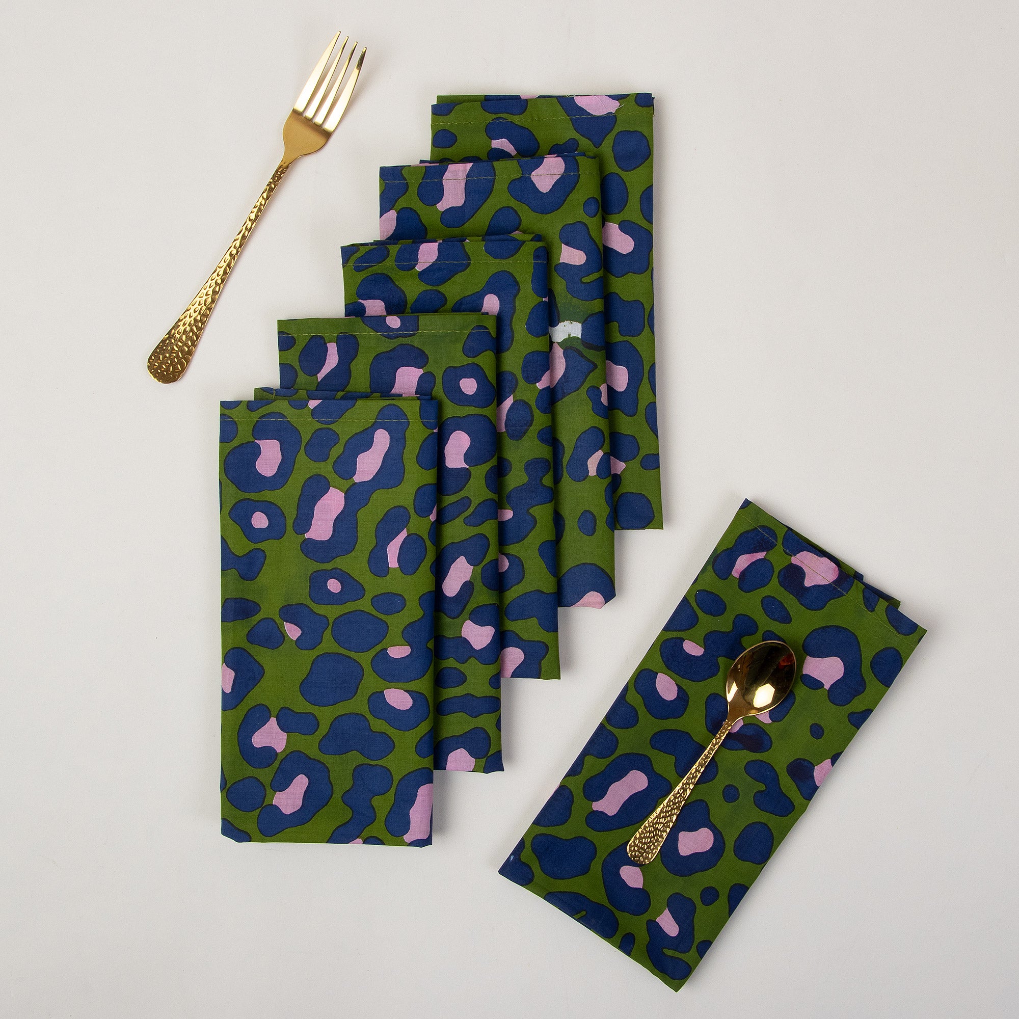 Hand Block Pure Cotton Green Printed Reusable Napkins
