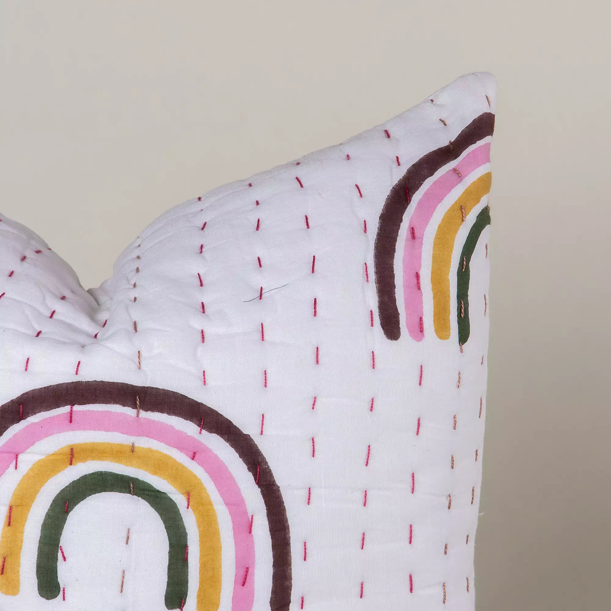 Hand Block Rainbow Quilted Kantha Cushion Covers