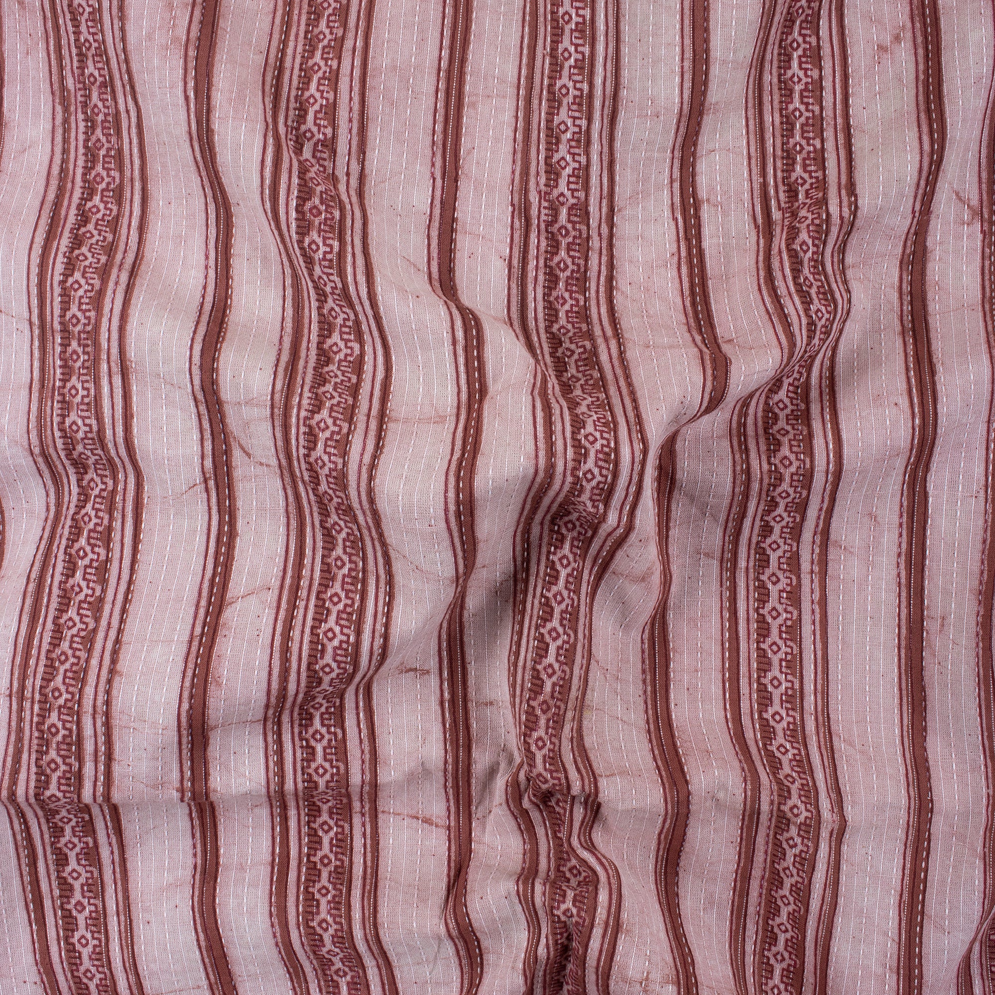 Hand Block Striped Printed Vintage Kantha Fabric