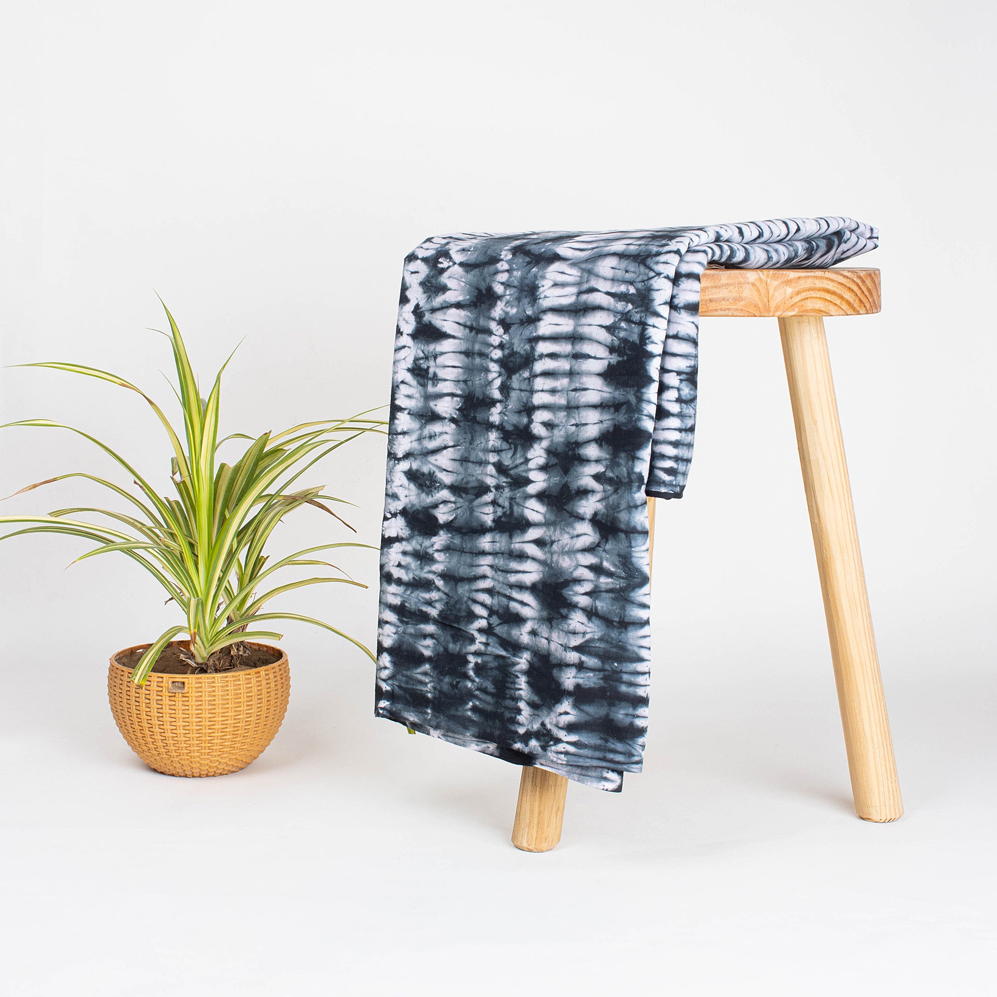 Hand Dyed Black Tie Dye Cotton Fabric