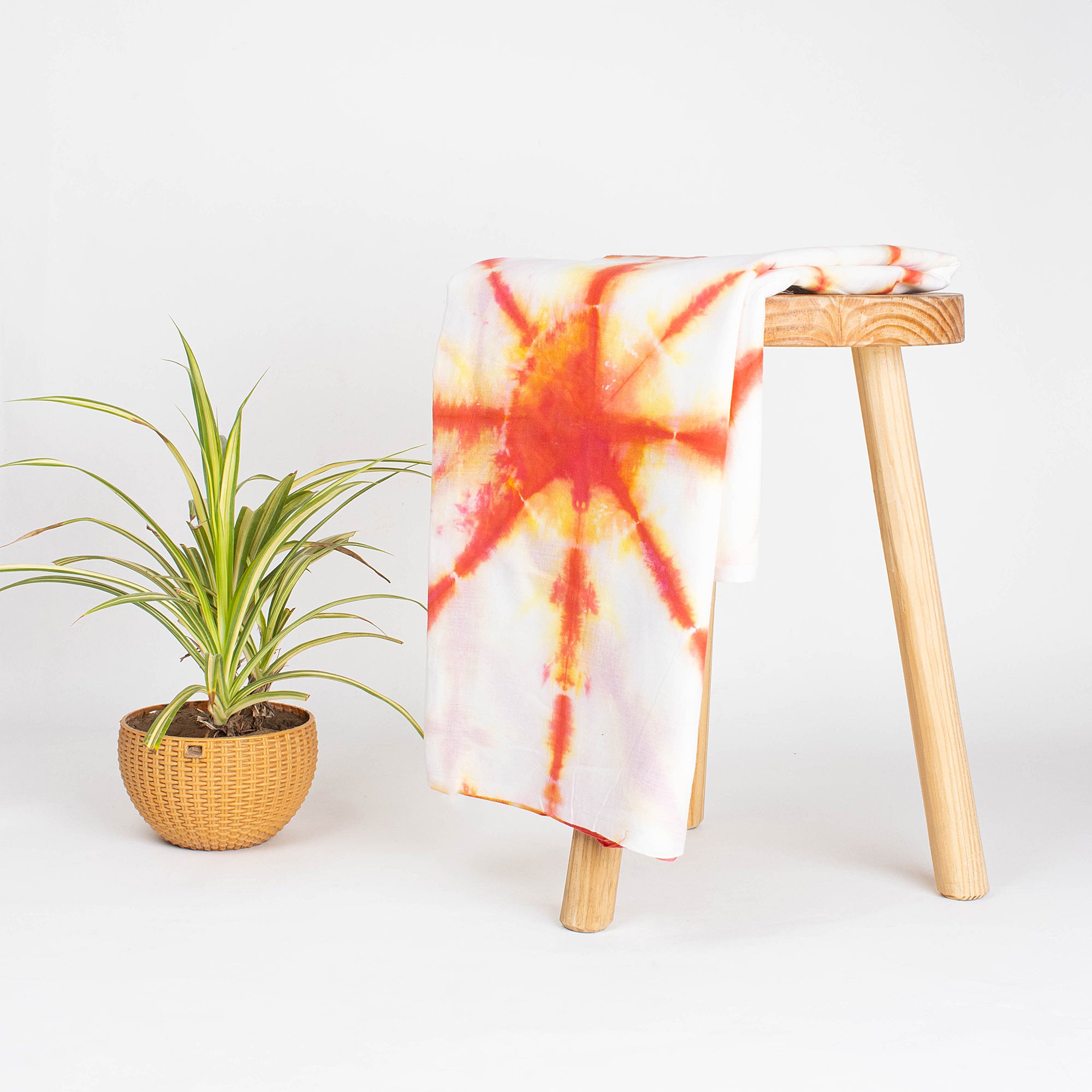 Hand Dyed Orange Tie Dye Shibori Fabric