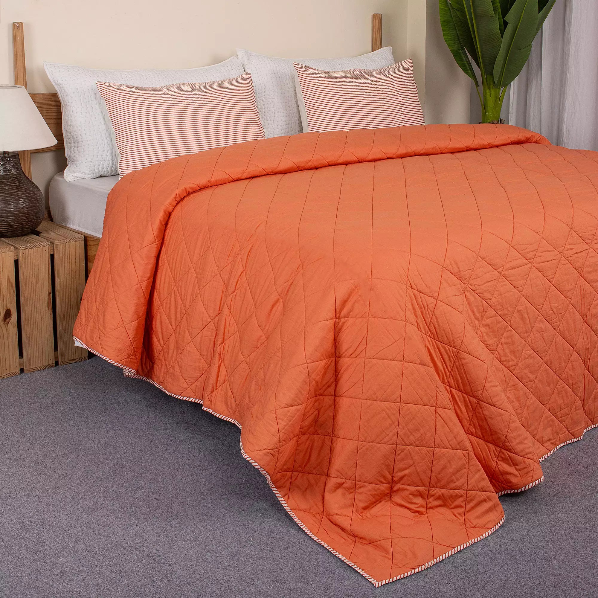 Hand Dyed Solid Orange Cotton Reversible Machie AC Quilt