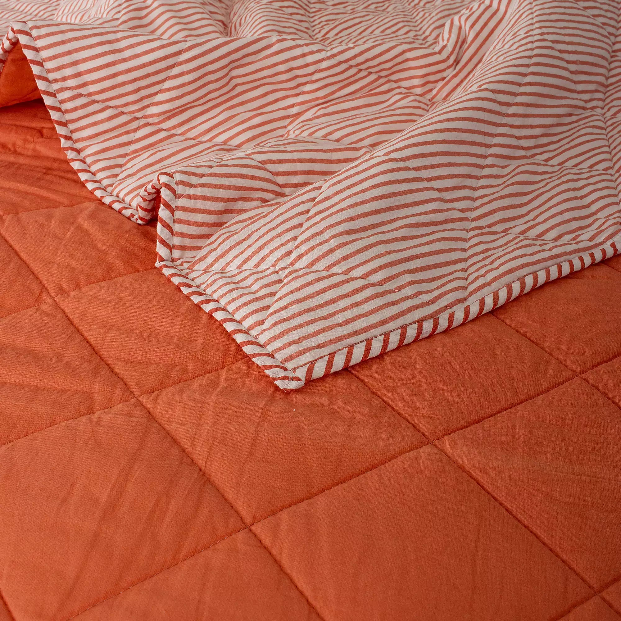 Hand Dyed Solid Orange Cotton Reversible Machie AC Quilt