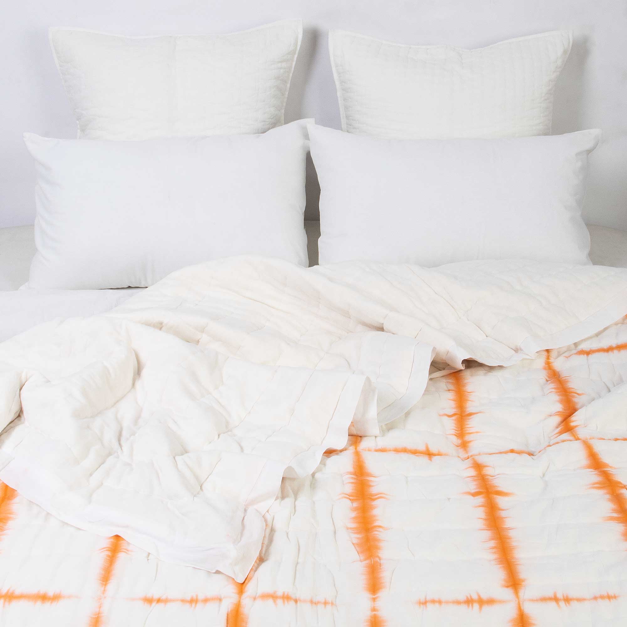 Hand Dyed Tie Dye Orange Striped Jaipuri Cotton Rajai