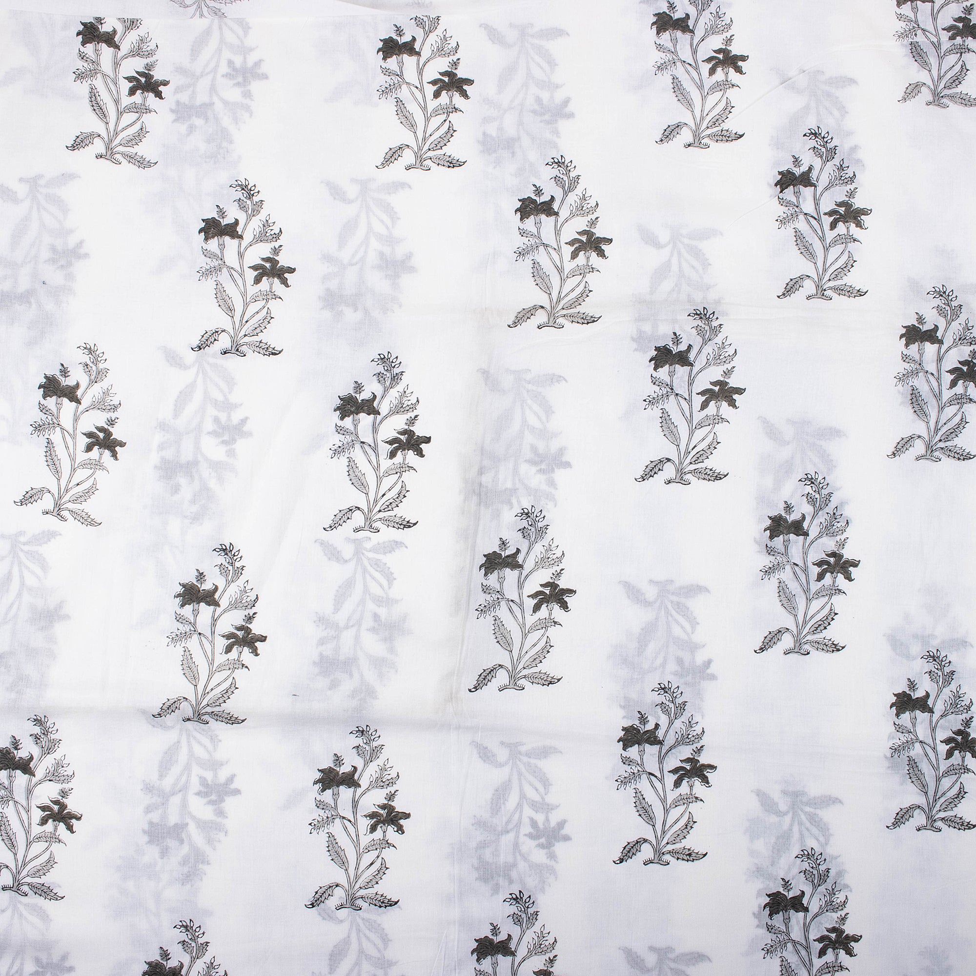Hand Printed Brown Floral Cotton Indian Fabric