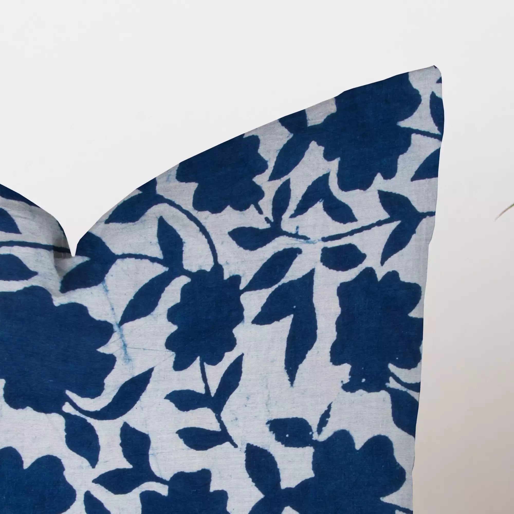Hand Printed Indigo Blue Floral Cotton Cushion Cover
