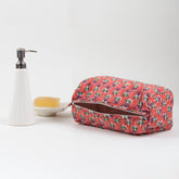 Handmade Block Print Red Floral Toiletry Travel Bag