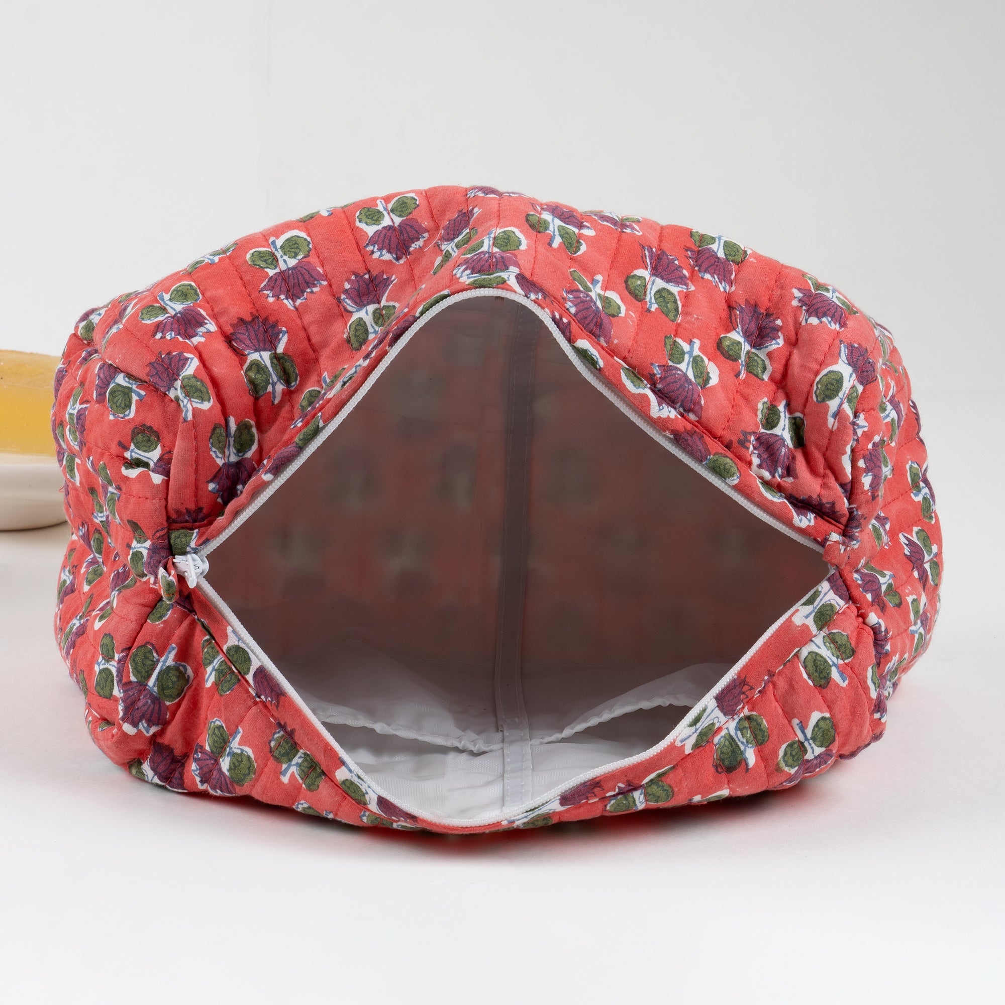 Handmade Block Print Red Floral Toiletry Travel Bag