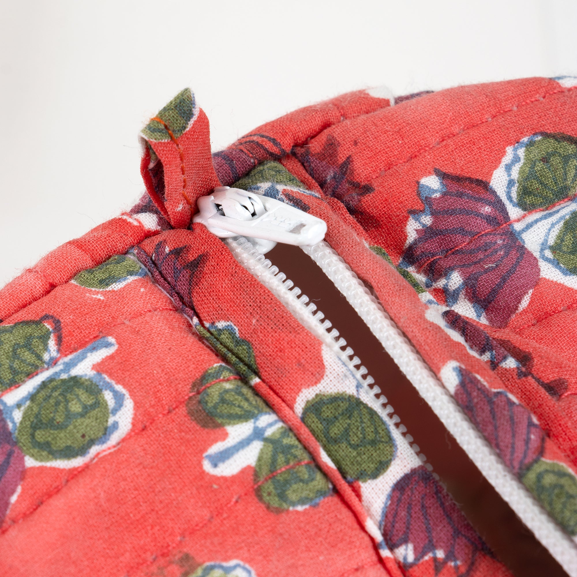 Handmade Block Print Red Floral Toiletry Travel Bag
