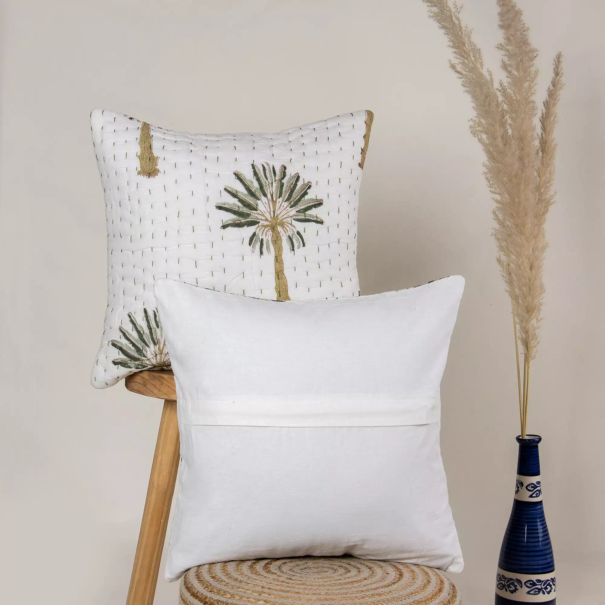 Handmade Block Printed Kantha Cushion Covers For Couch