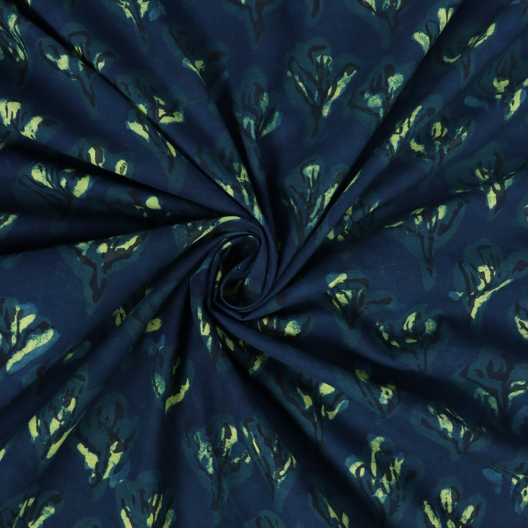 Handmade Blue Floral Cotton Dabu Fabric