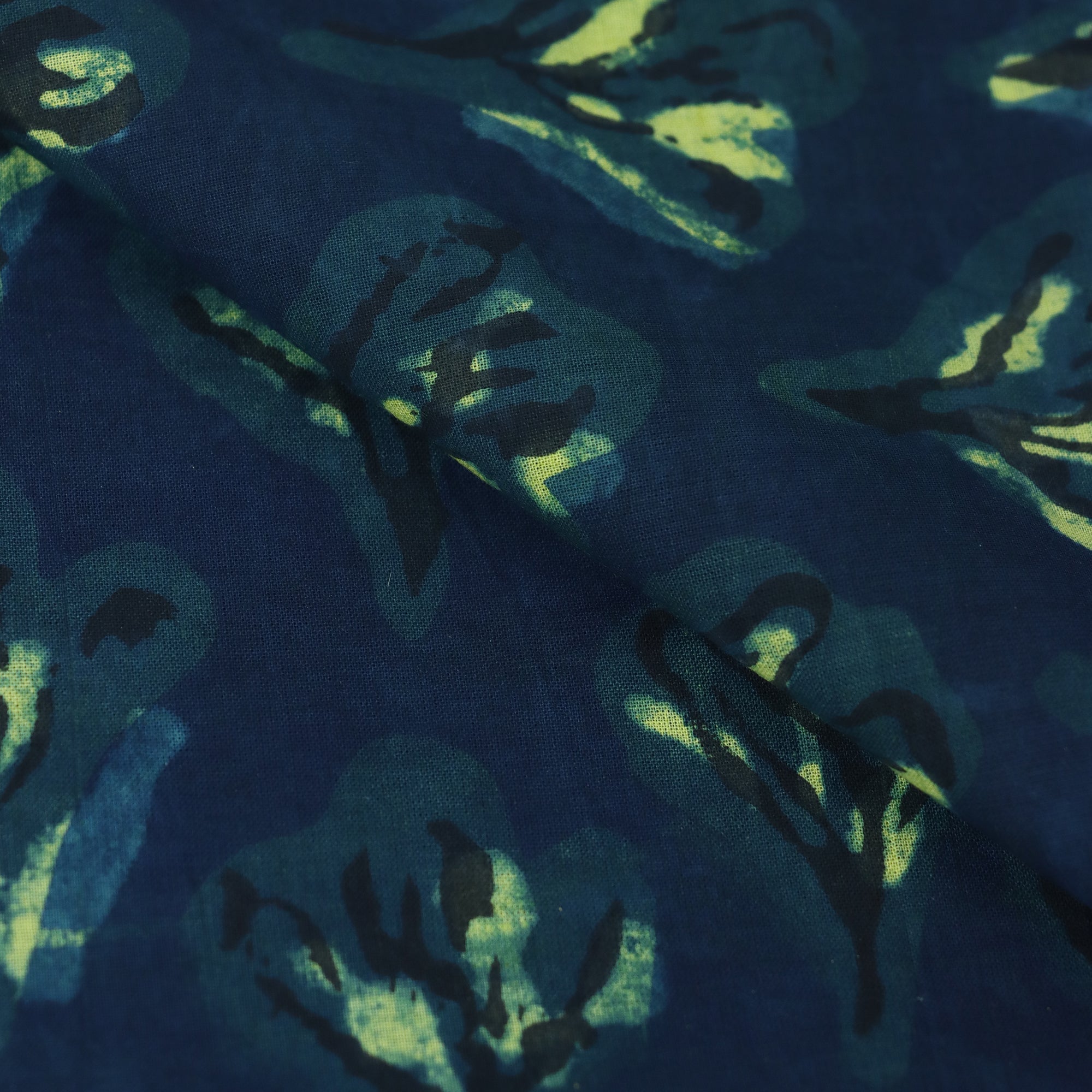Handmade Blue Floral Cotton Dabu Fabric
