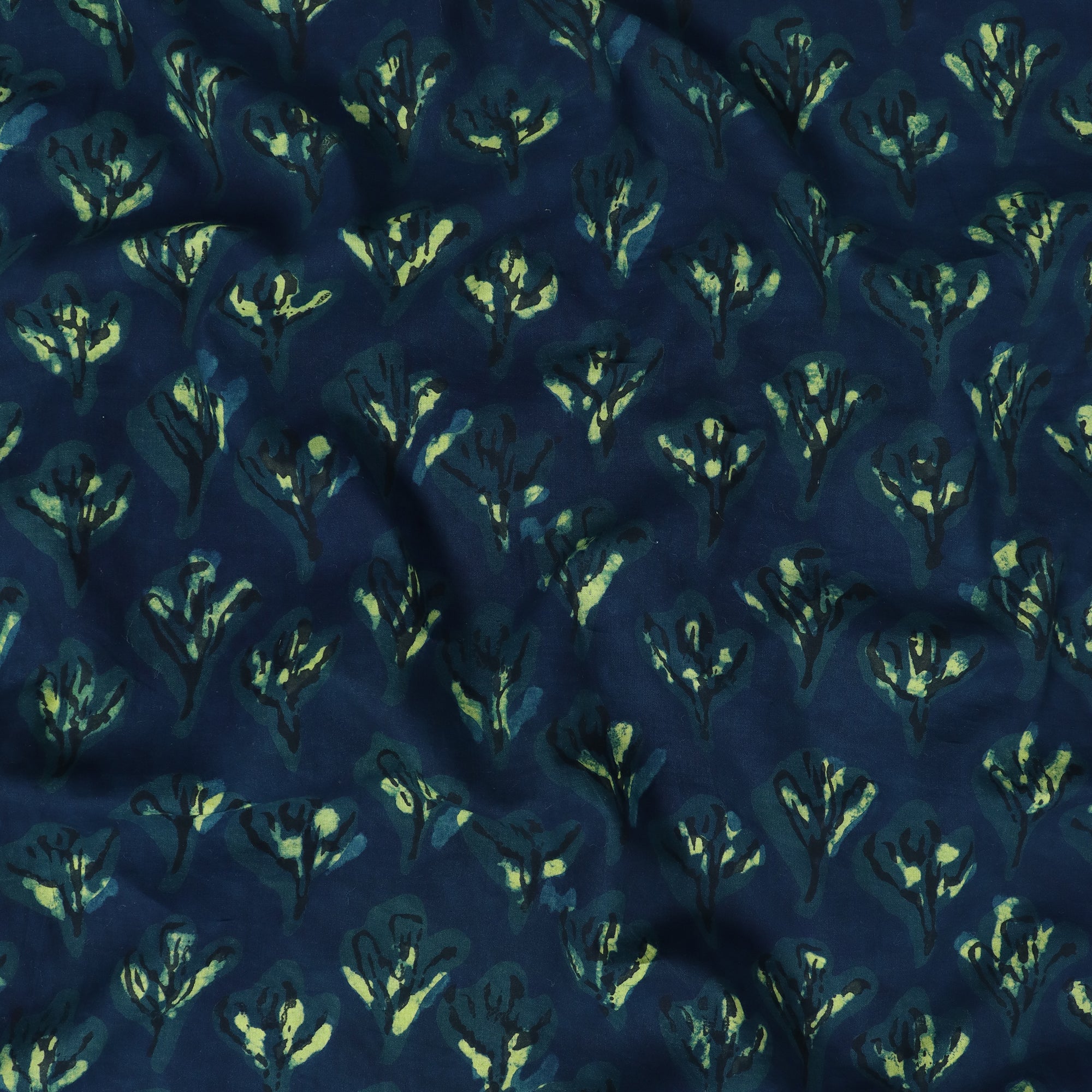 Handmade Blue Floral Cotton Dabu Fabric