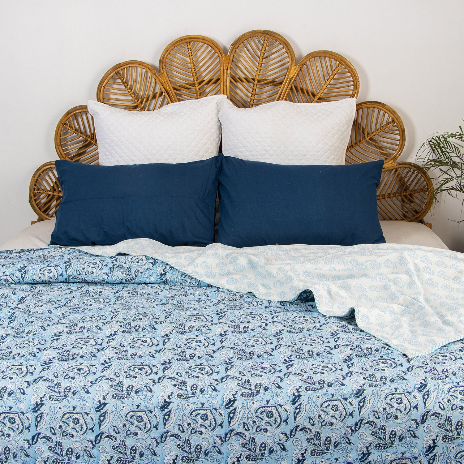 Handmade Blue Floral Dohar AC Blankets