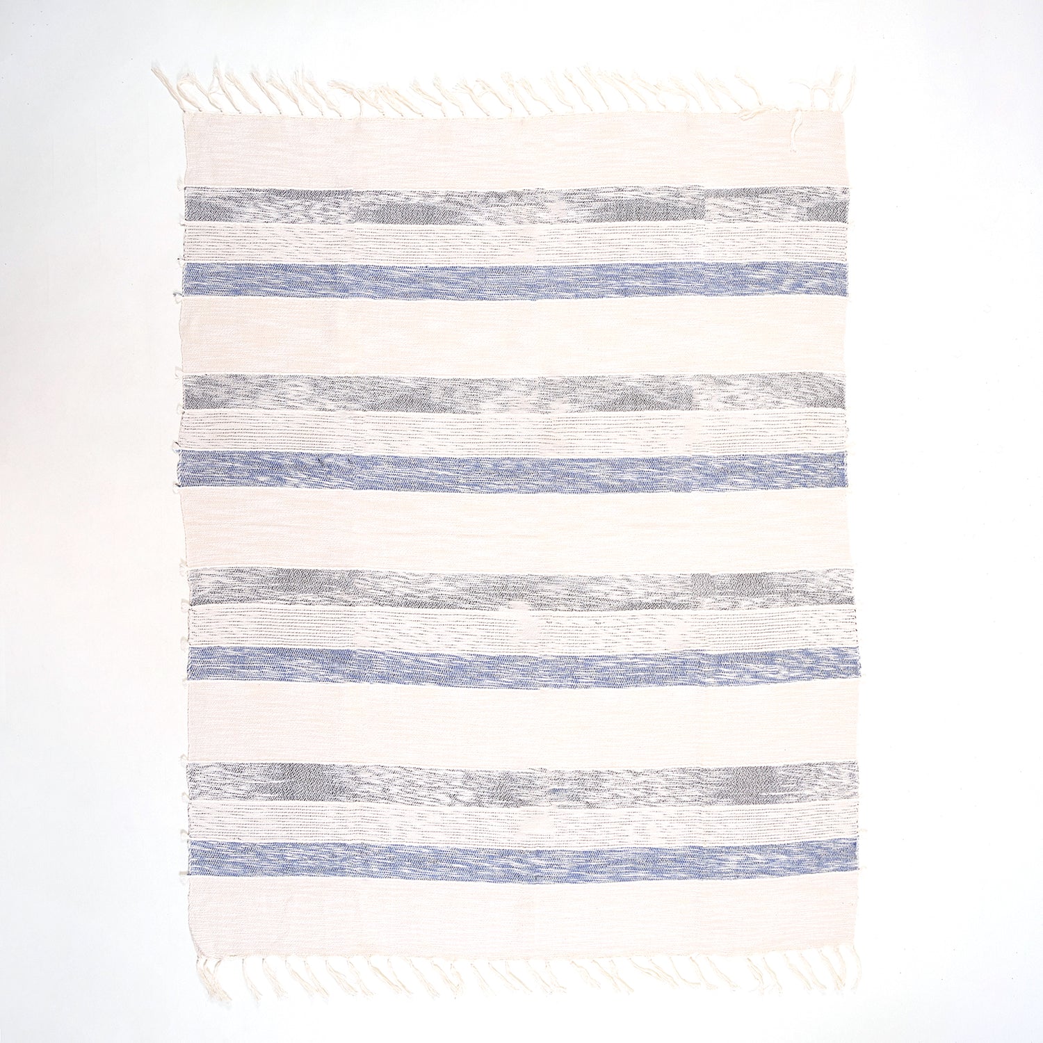 Handmade Cozy Blue Stripe Cotton Knitted Throw Blanket